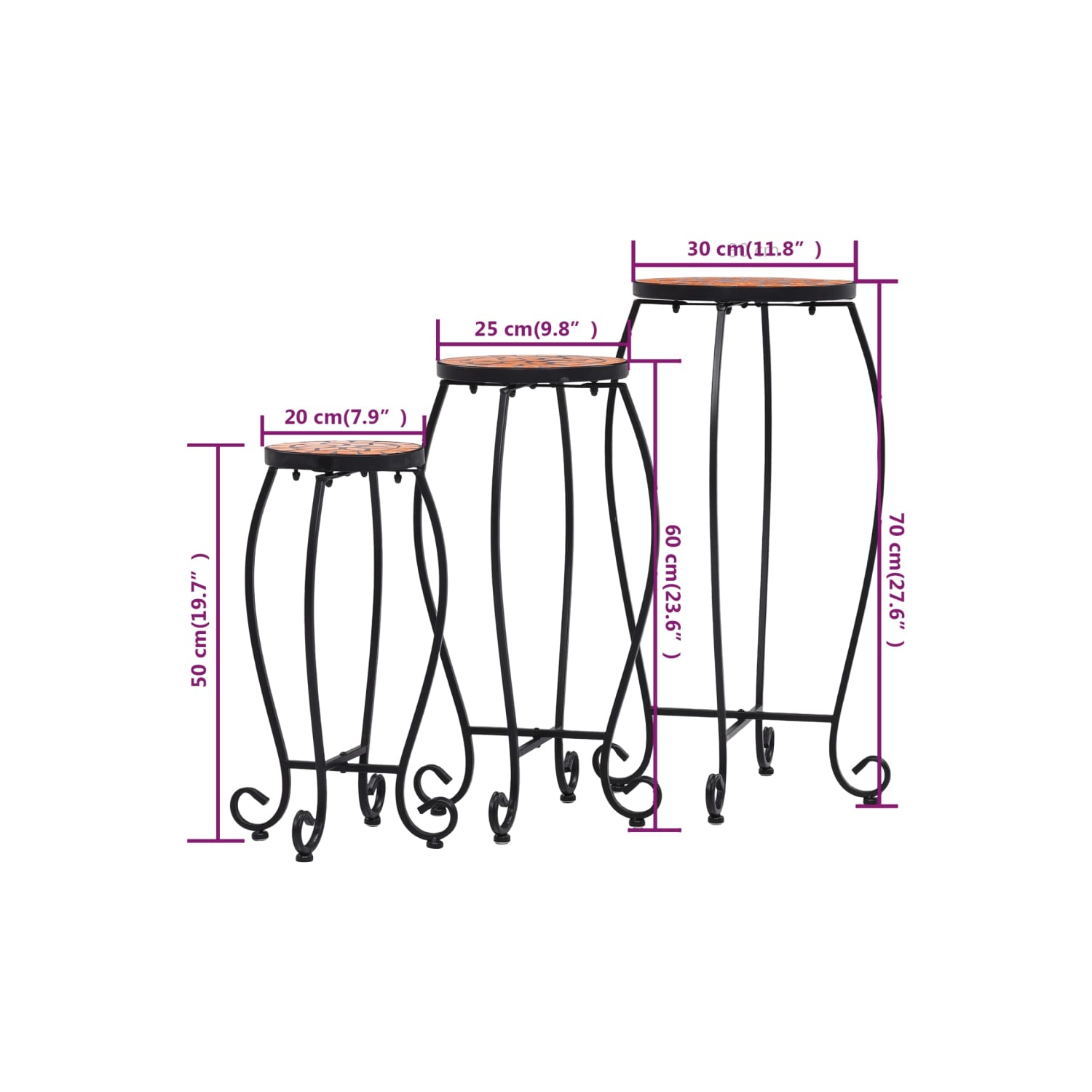 vidaXL Mosaic Tables 3 pcs Terracotta Ceramic