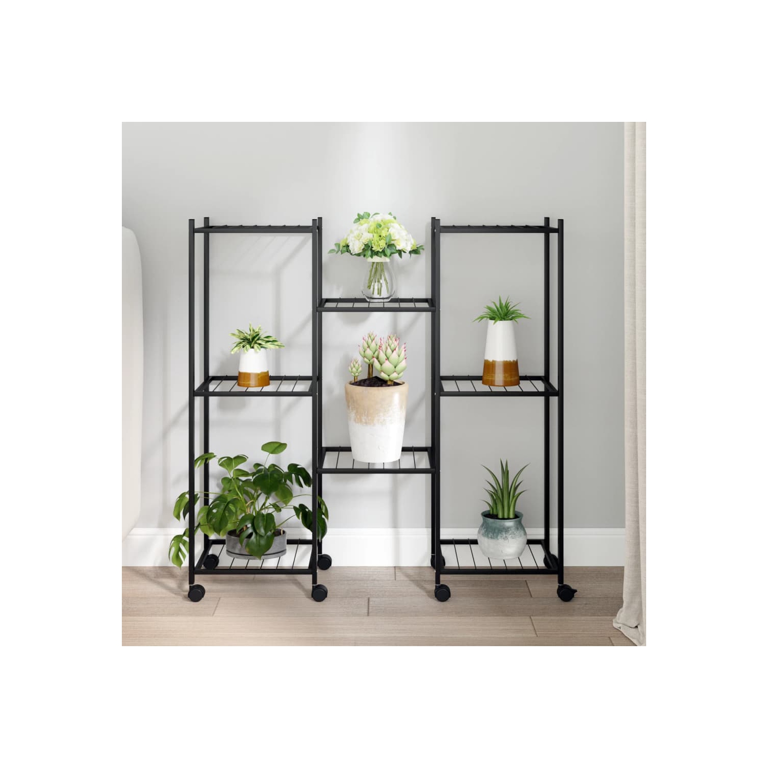 vidaXL Flower Stand with Wheels 83x25x83.5 cm Black Iron