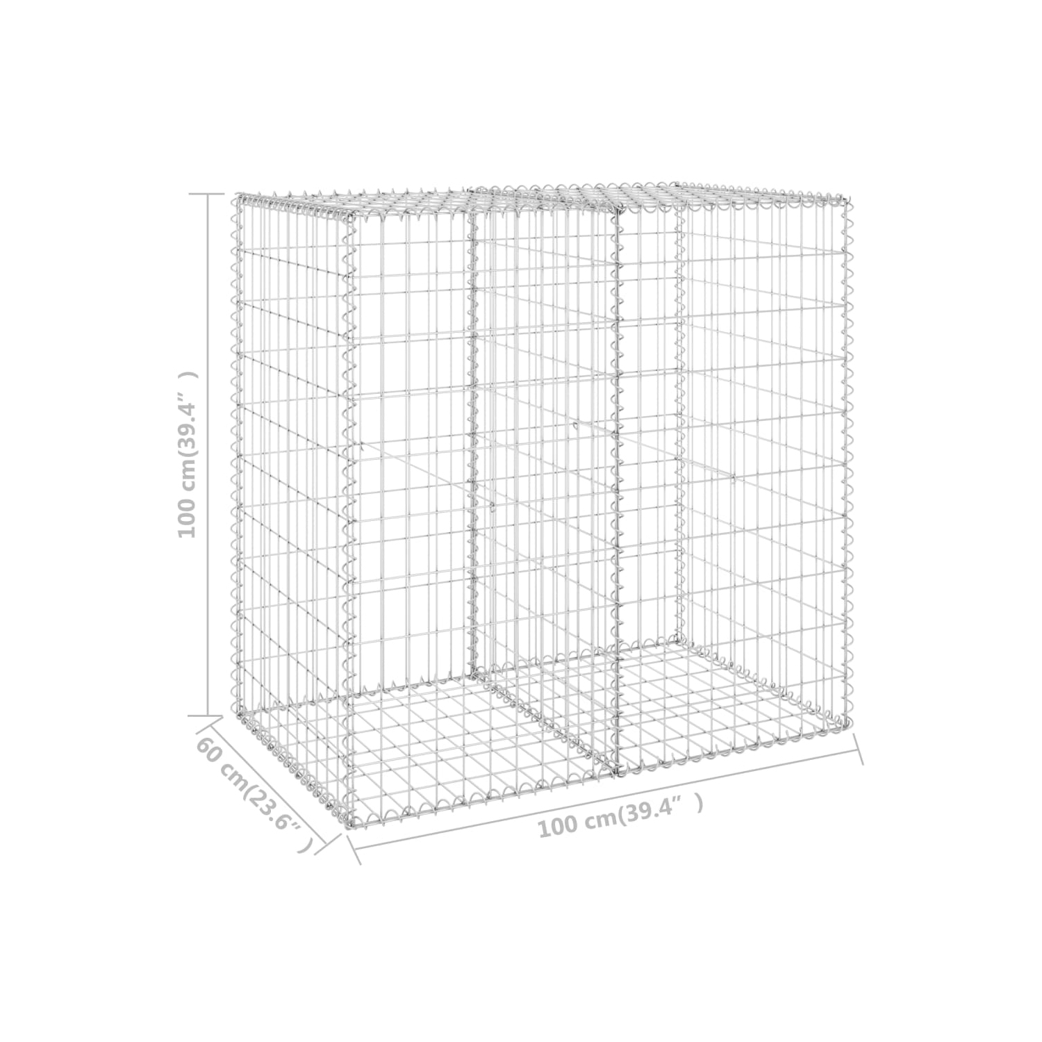 vidaXL Gabion Wall with Covers Galvanized Steel 39.4"x23.6"x39.4"