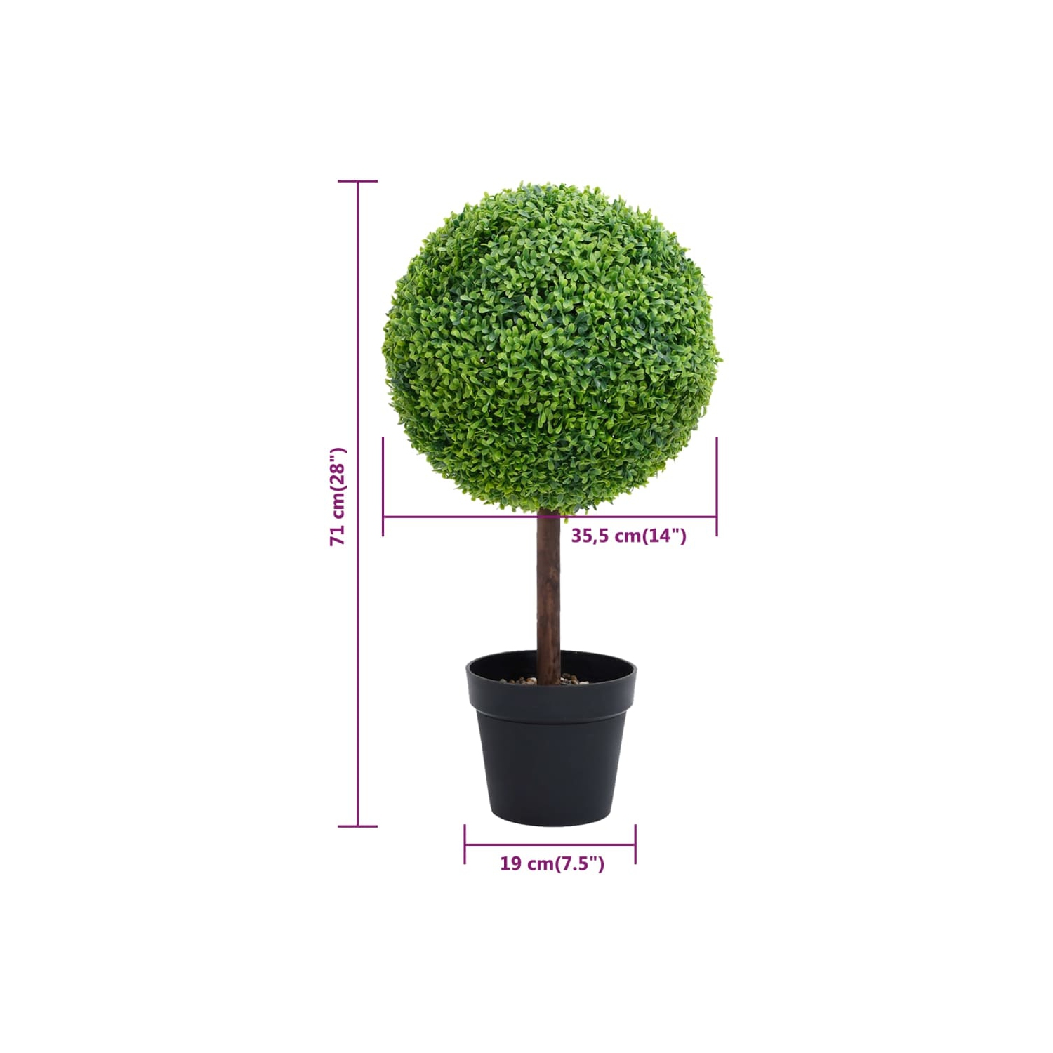 vidaXL Artificial Boxwood Plant with Pot Ball Shaped Green 71 cm
