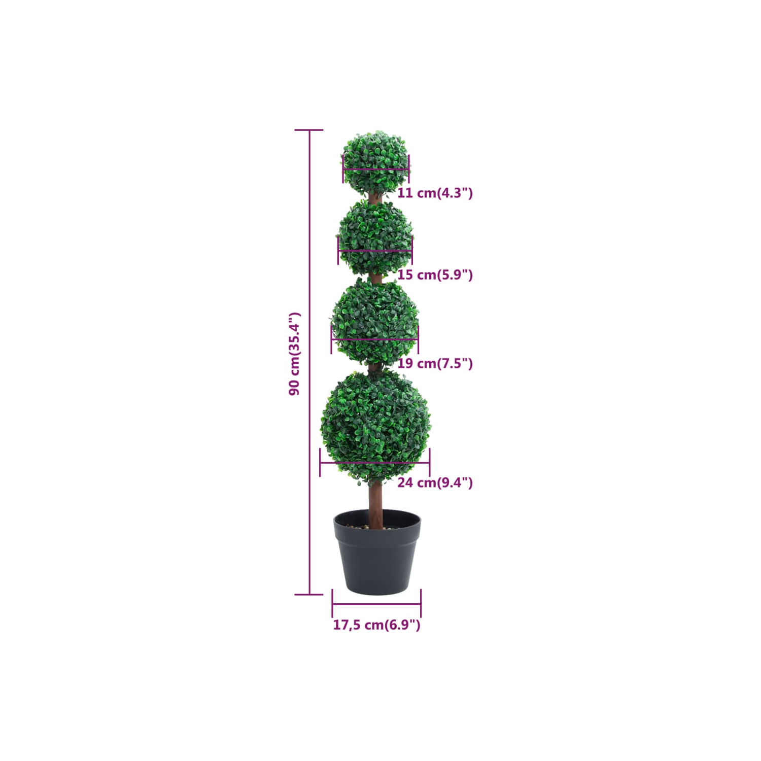 vidaXL Artificial Boxwood Plant with Pot Ball Shaped Green 90 cm