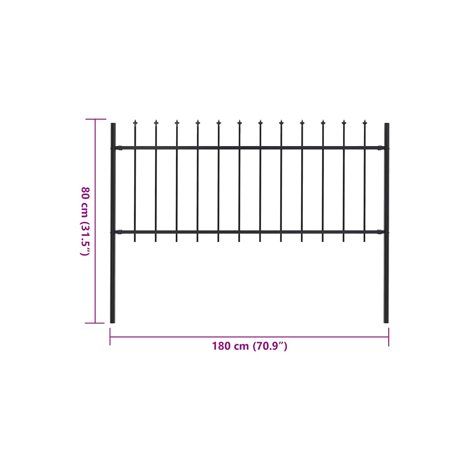 vidaXL Garden Fence with Spear Top Steel 181x80 cm Black