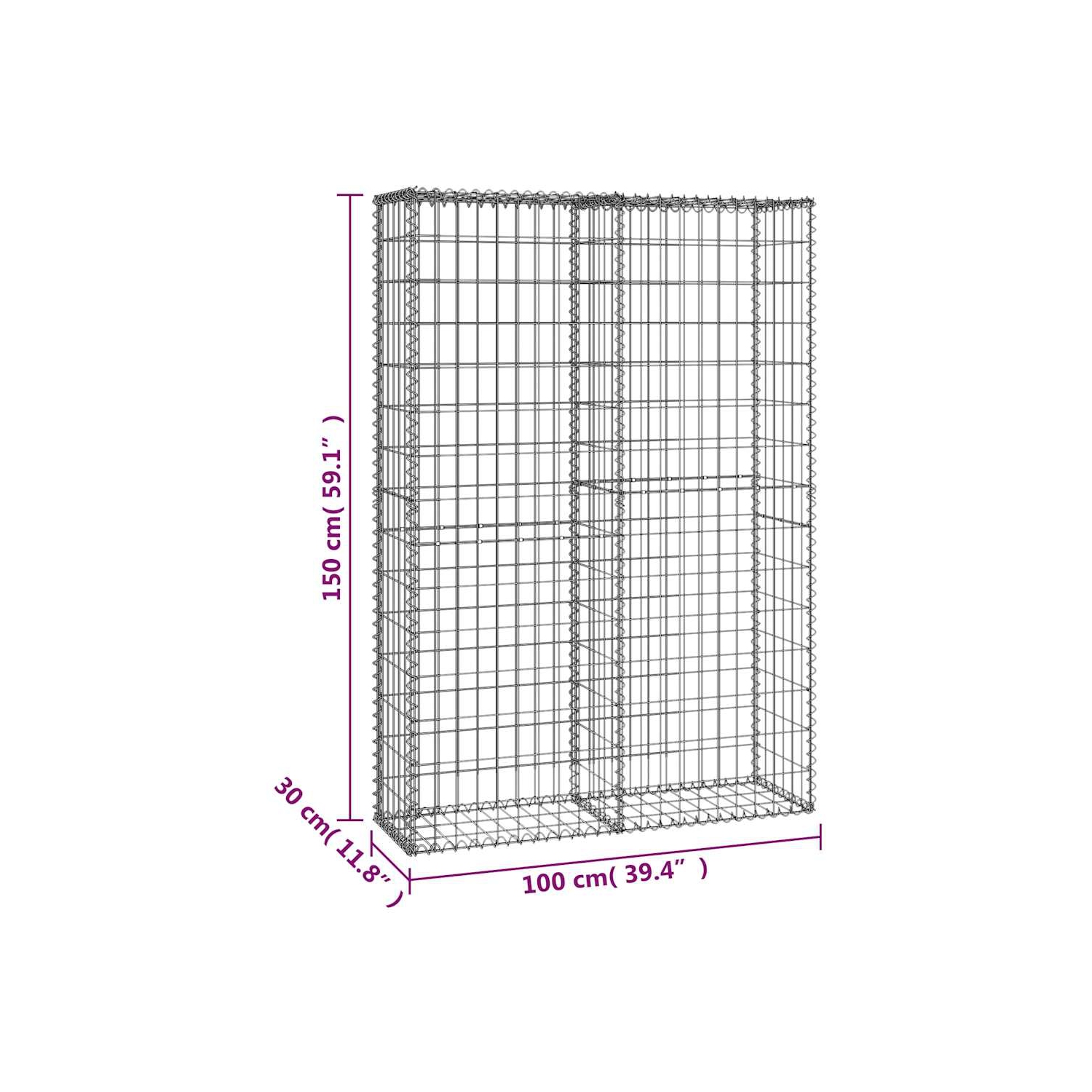 vidaXL Gabion Basket with Lids, Gabion Wall for Garden, Lawn, Galvanized Steel 59.1x39.4x11.8 Inches