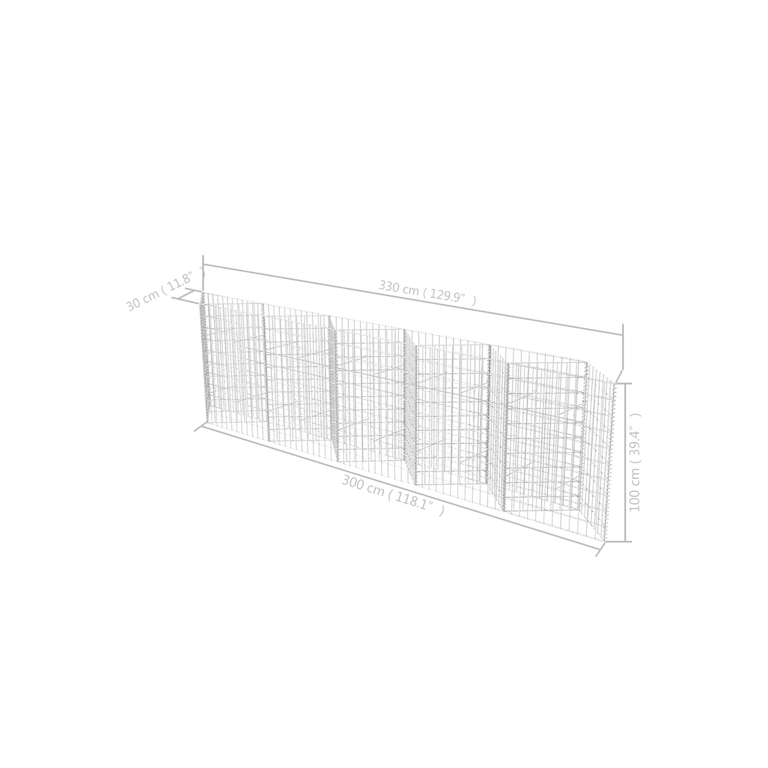 vidaXL Gabion Basket, Galvanized Steel Gabion Planter, Gabion Raised Bed, 129,9''x11,8''x39,4''