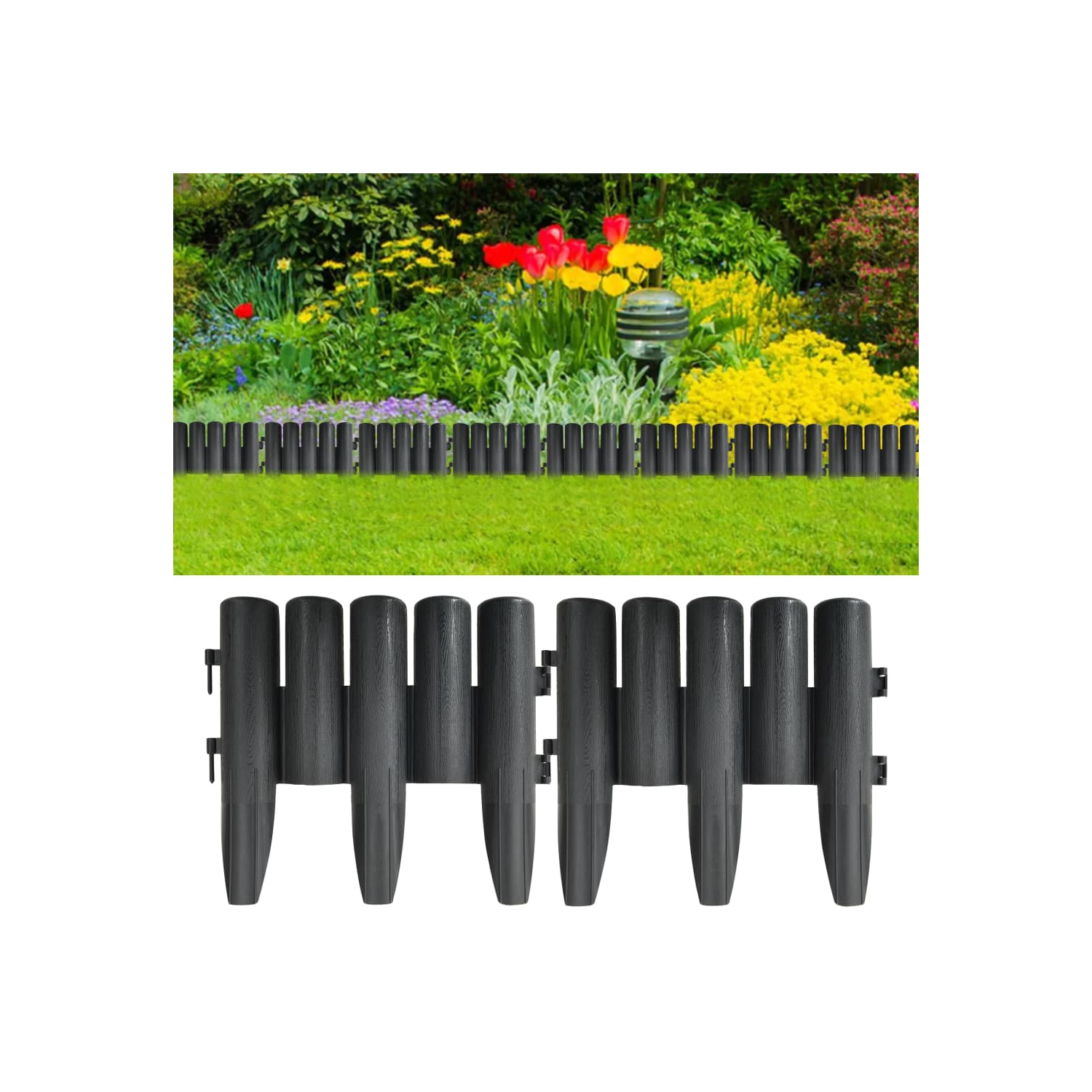 vidaXL Lawn Edgings 36 pcs Anthracite 10 m PP