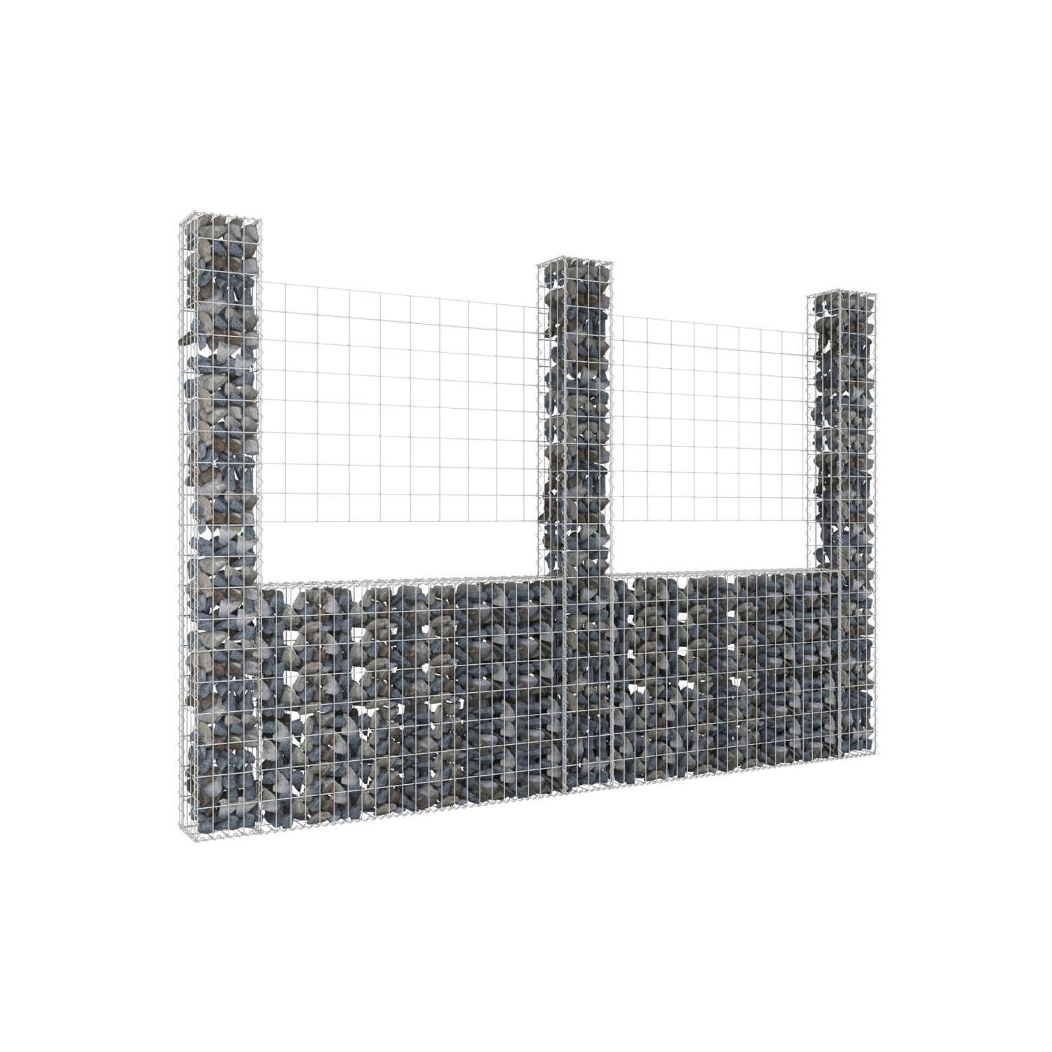 Panier en U style Gabion avec 3 poteaux en fer 260 x 20 x 200&nbsp;cm de vidaXL