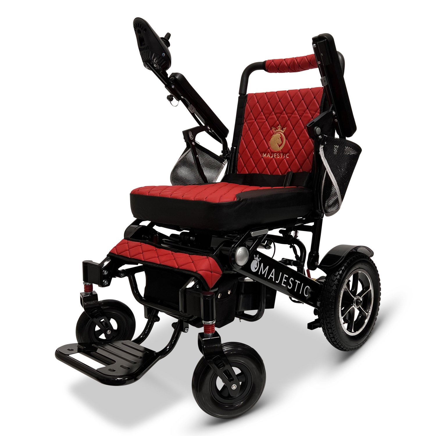 MAJESTIC IQ-7000 AF MAX Luxury Electric Wheelchair | Auto-Folding, Remote Control, Lightweight, Smart Joystick | Up to 27 KM Range, Durable | Black Frame, Red Textile