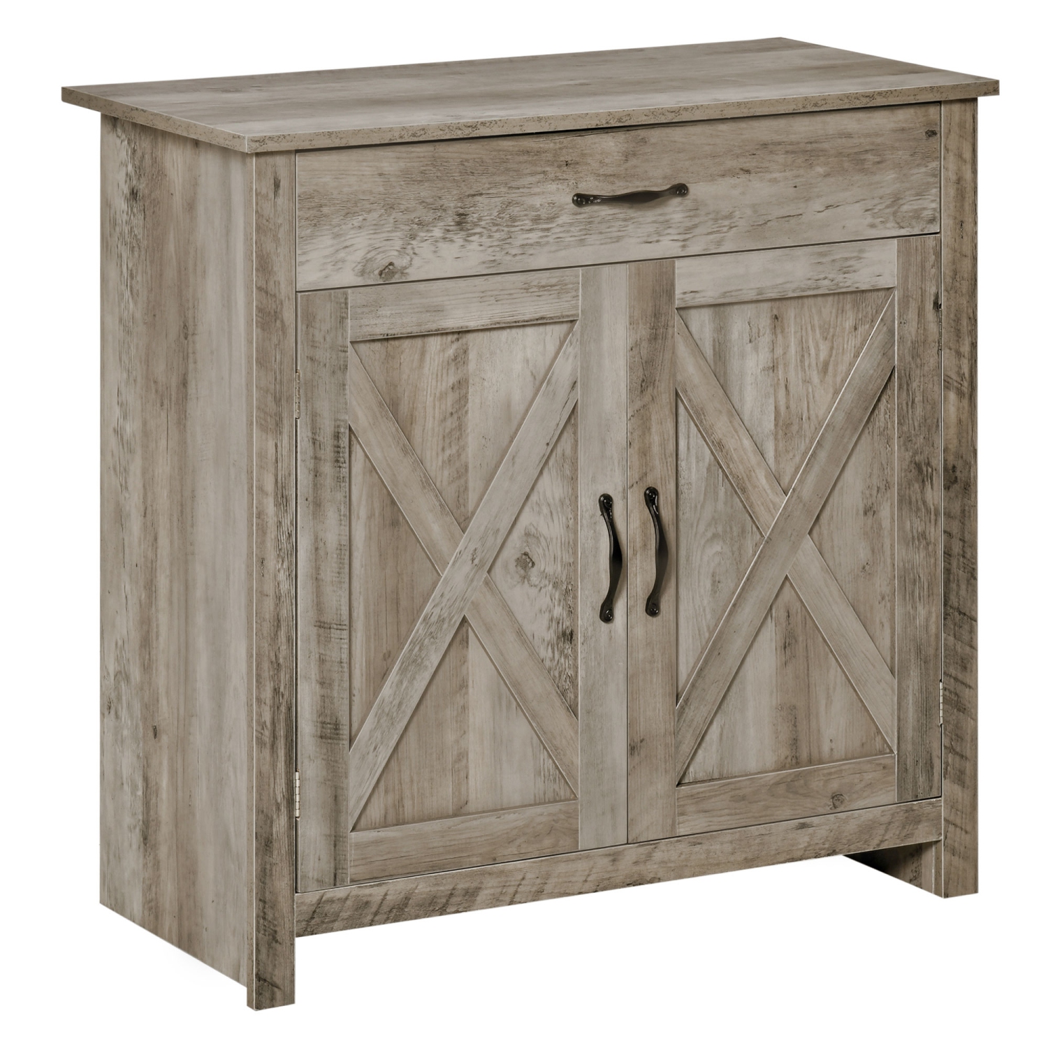 HOMCOM Farmhouse Sideboard Buffet Cabinet with Storage, Accent Cabinet with Barn Doors, Drawer and Adjustable Shelf, Ash Grey