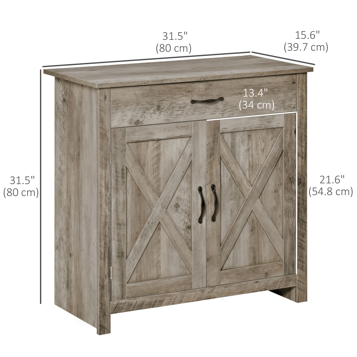 HOMCOM Farmhouse Sideboard Buffet Cabinet with Storage, Accent Cabinet with Barn Doors, Drawer and Adjustable Shelf, Ash Grey