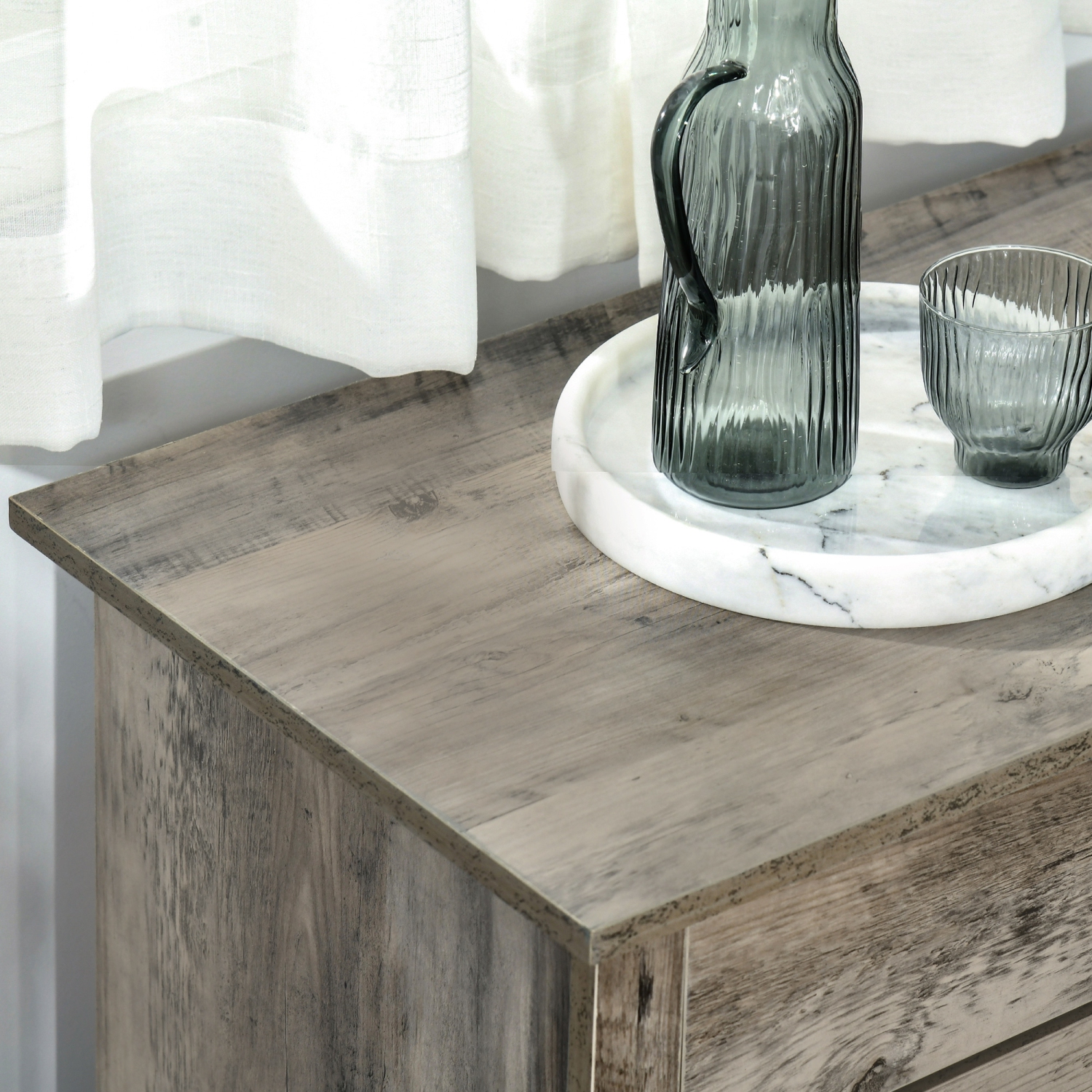 HOMCOM Farmhouse Sideboard Buffet Cabinet with Storage, Accent Cabinet with Barn Doors, Drawer and Adjustable Shelf, Ash Grey