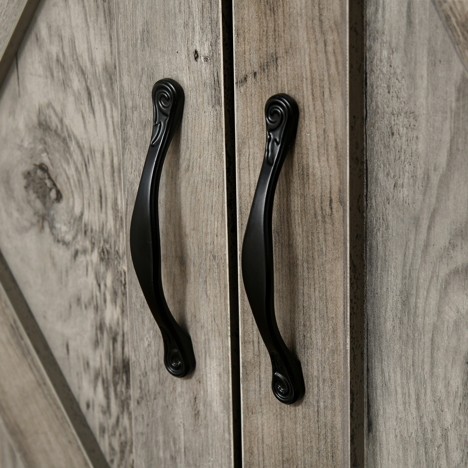 HOMCOM Farmhouse Sideboard Buffet Cabinet with Storage, Accent Cabinet with Barn Doors, Drawer and Adjustable Shelf, Ash Grey