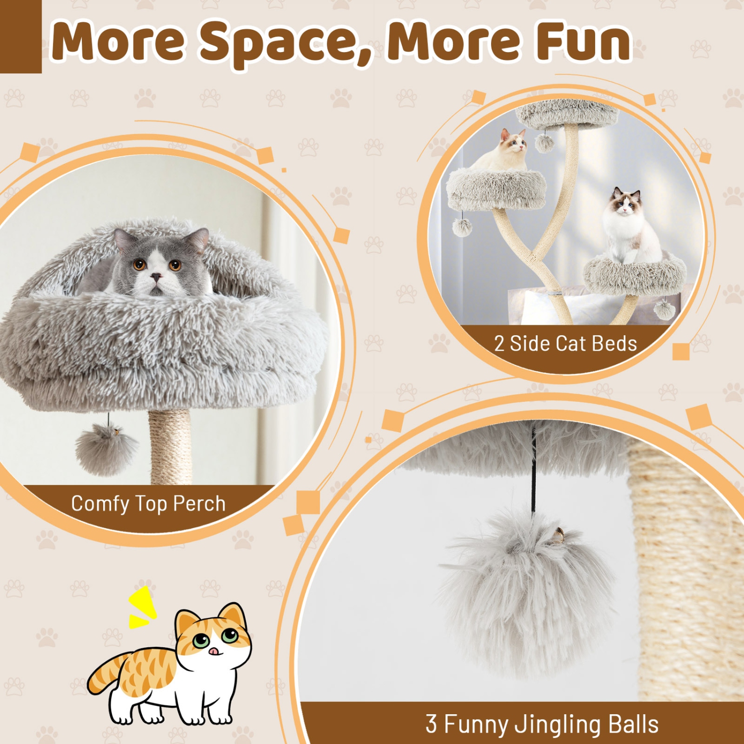 Meuble d'activités à plusieurs niveaux pour chatons de 70 po avec 3 perches et balles de Costway