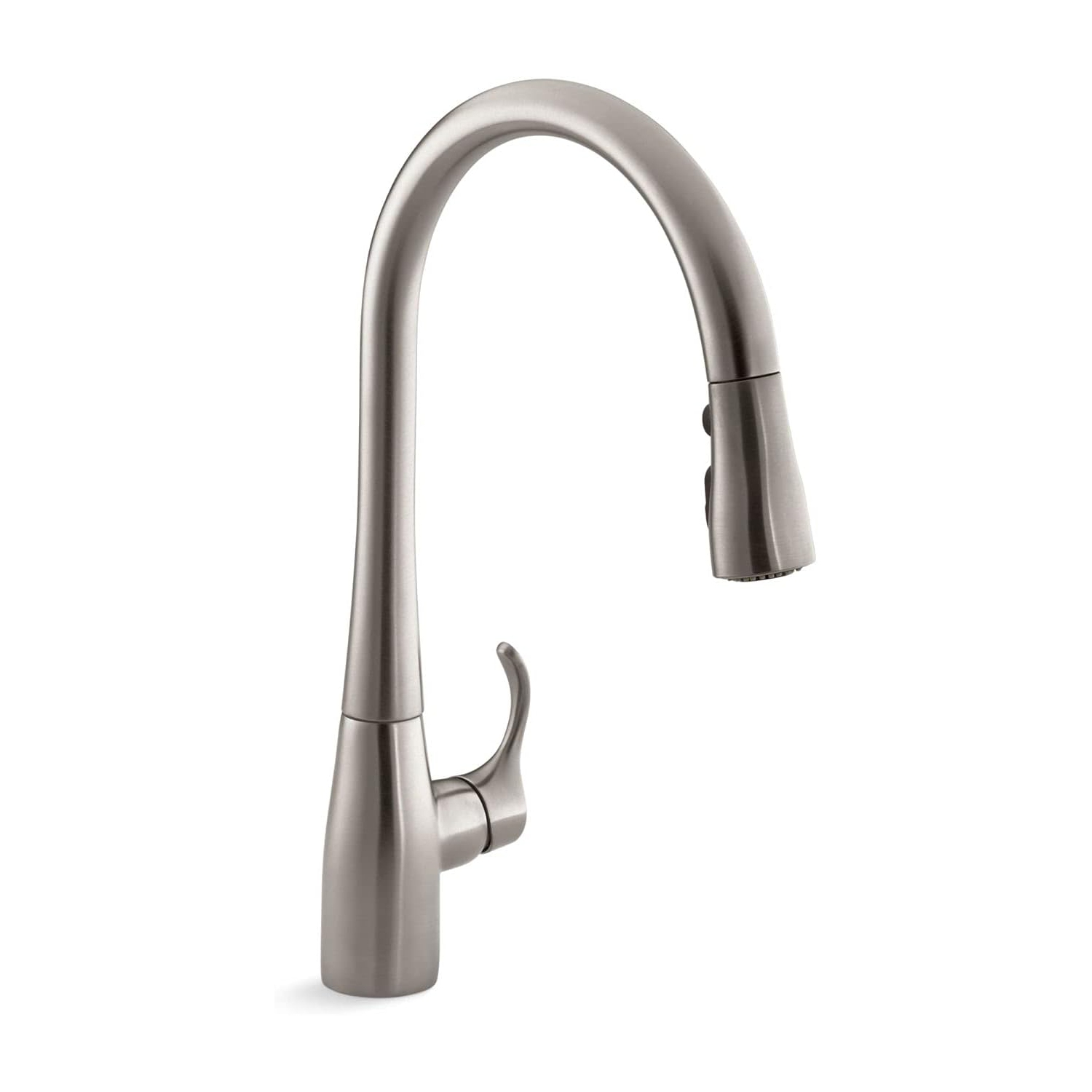Kohler K-596-vs Simplice High-Arch Single-Hole ou Three-Hole avec tête de pulvérisation à 3 fonctions, technologie Sweep Spray et tête de