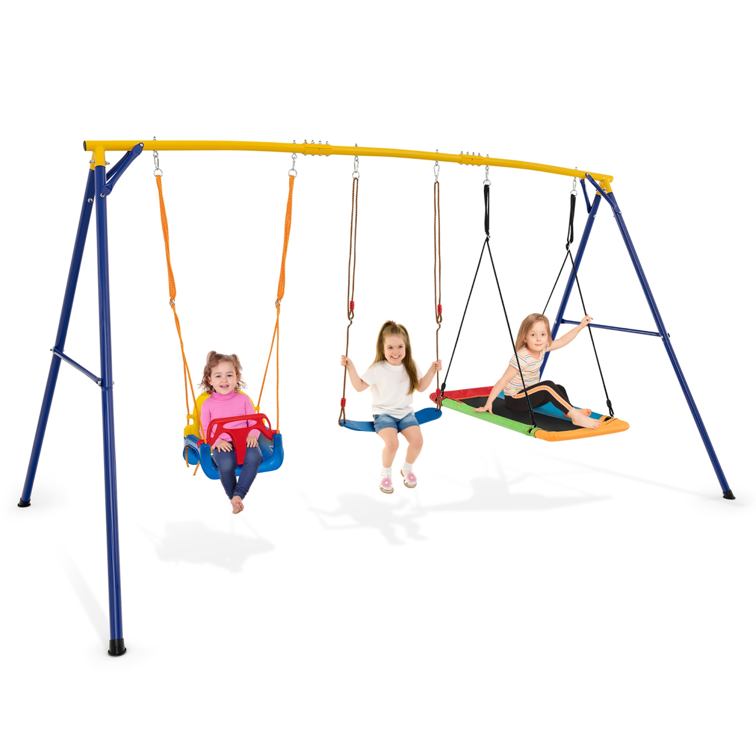 Gymax 3-in-1 Kids Swing Set 660 LBS Carbon Steel Swing Frame w/ Belt Swing for Toddlers