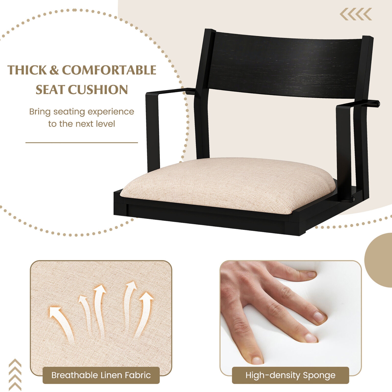 Gymax Dining Chair w/ Arms Set of 2 Modern Kitchen Chairs & Contoured Backrest Black & Beige