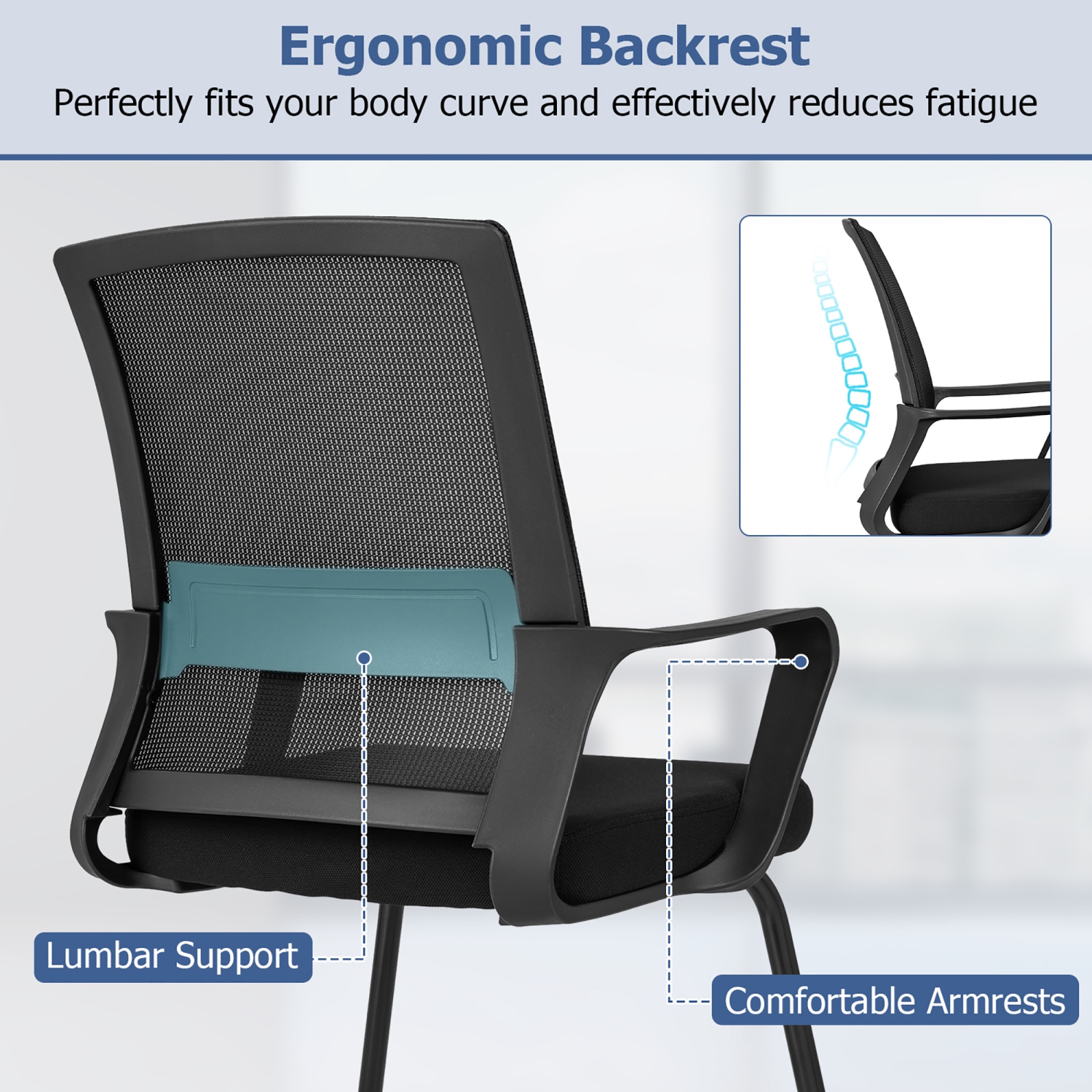 Gymax Office Guest Chair Set of 12 Conference Reception Chair w/ Lumbar Support & Sled Base