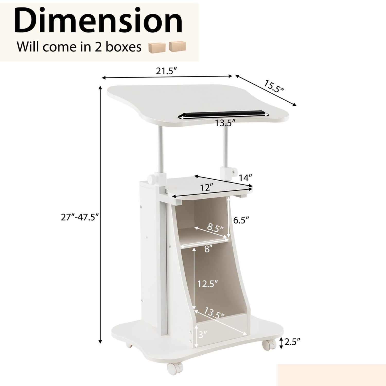 Gymax 2PCS Sit-to-Stand Laptop Desk Cart Rolling Mobile Height Adjustable w/ Storage