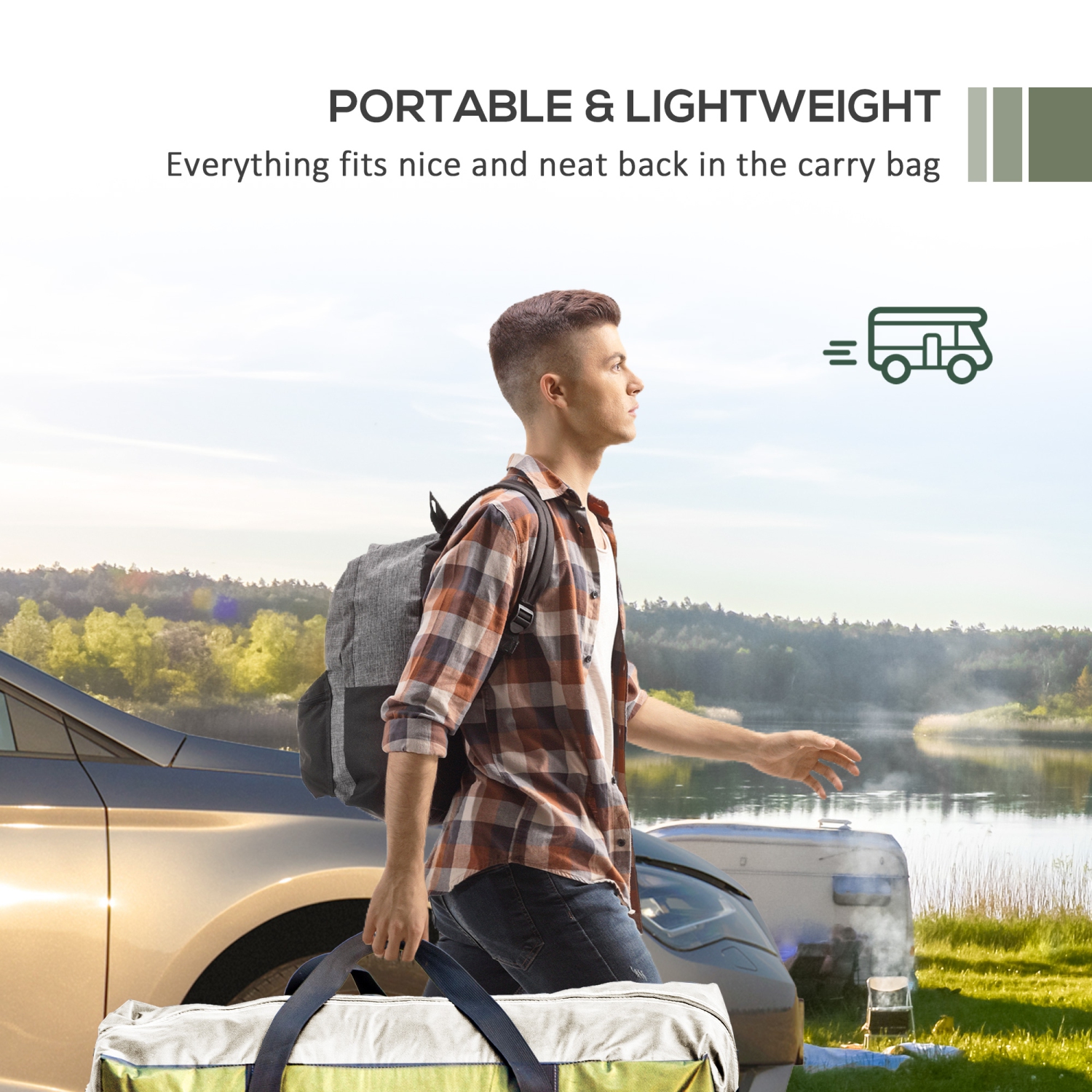 Outsunny Portable SUV Awning Tailgate Tent with Side Wall, Versatility Rooftop Car Awning Sun Shelter with Carry Bag, for Truck, RV, Van, Trailer and