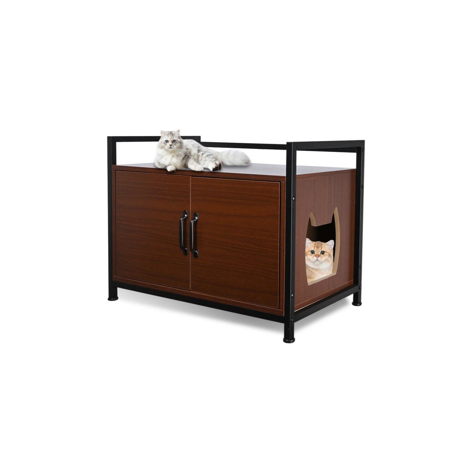 Large Space Cat Litter Box Enclosure, Hidden Cat Washroom Furniture, Wooden Cat Litter Cabinet Storage Bench with a Side Window