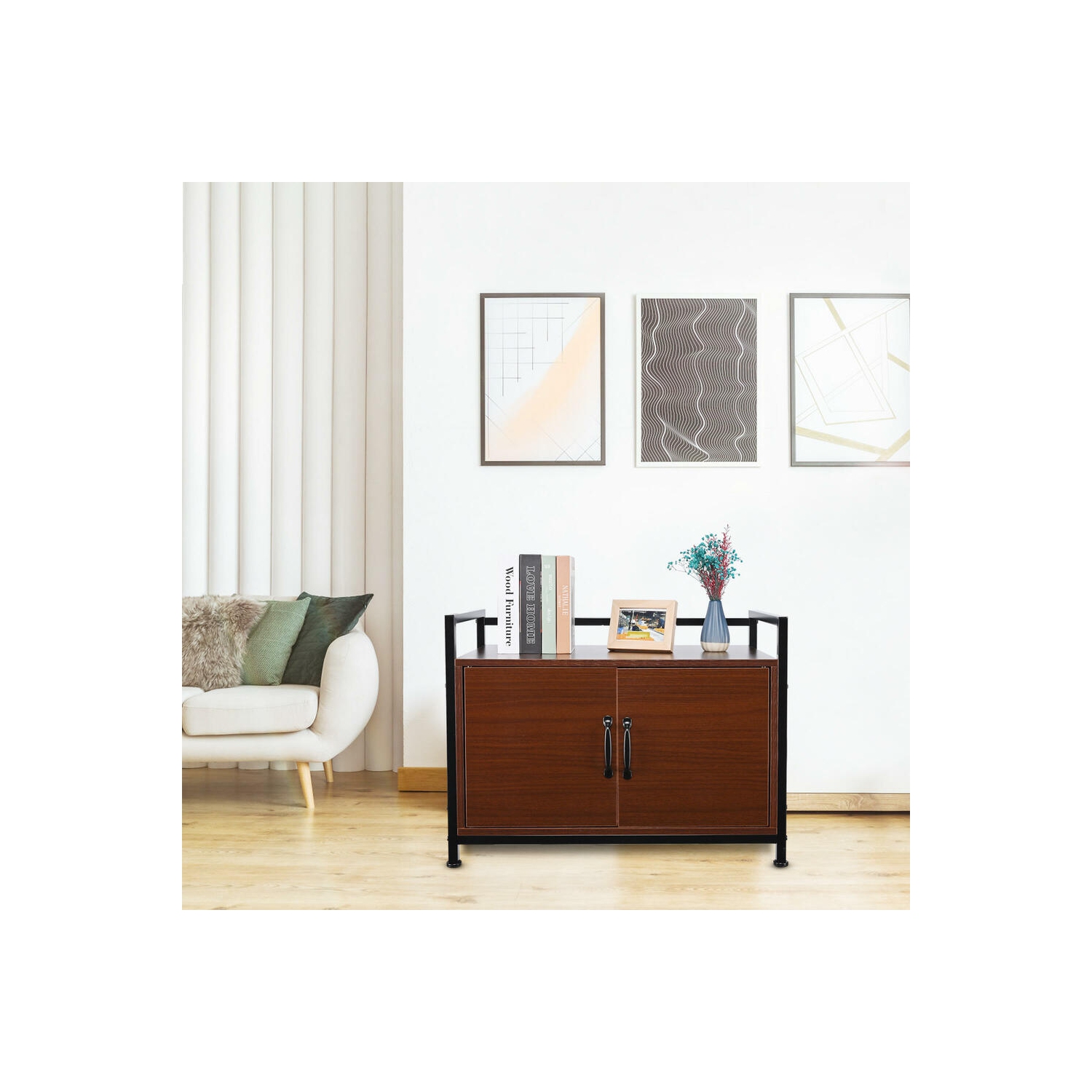 Large Space Cat Litter Box Enclosure, Hidden Cat Washroom Furniture, Wooden Cat Litter Cabinet Storage Bench with a Side Window