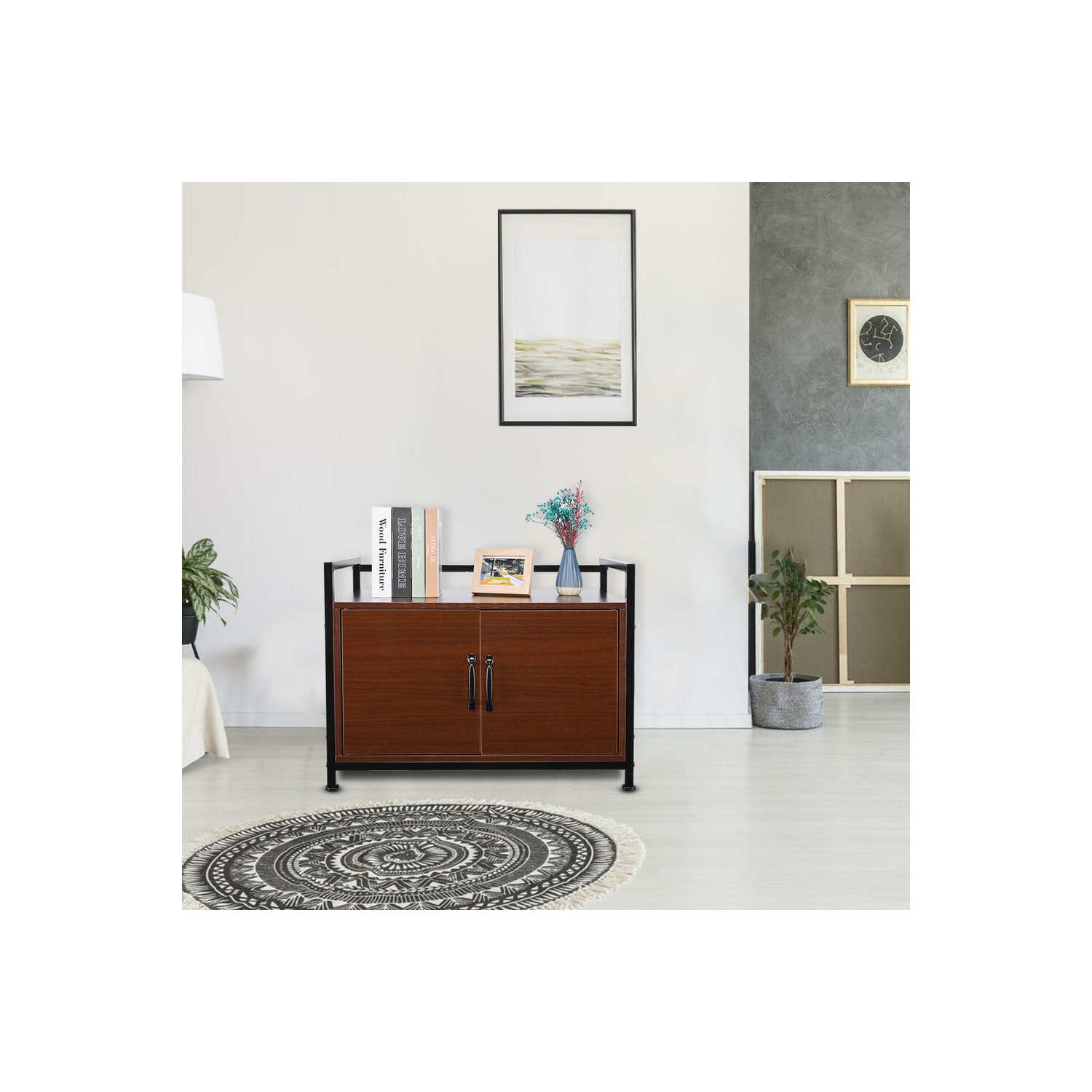 Large Space Cat Litter Box Enclosure, Hidden Cat Washroom Furniture, Wooden Cat Litter Cabinet Storage Bench with a Side Window