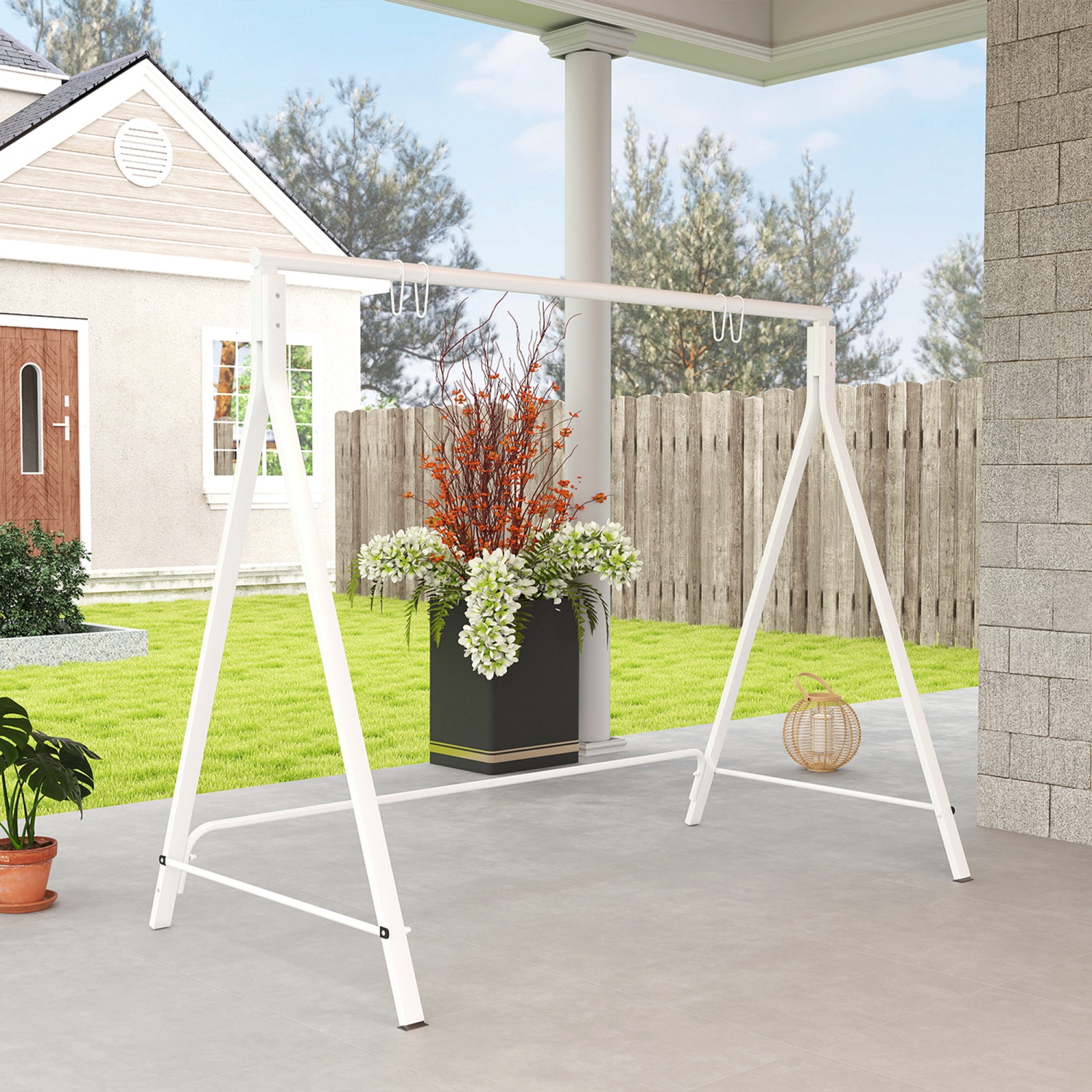 Outsunny Metal Porch Swing Stand, A-Frame Swing Frame with 4 Rings, Hanging Chair Stand Only, 528 LBS Weight Capacity, for Backyard, Patio, Lawn,
