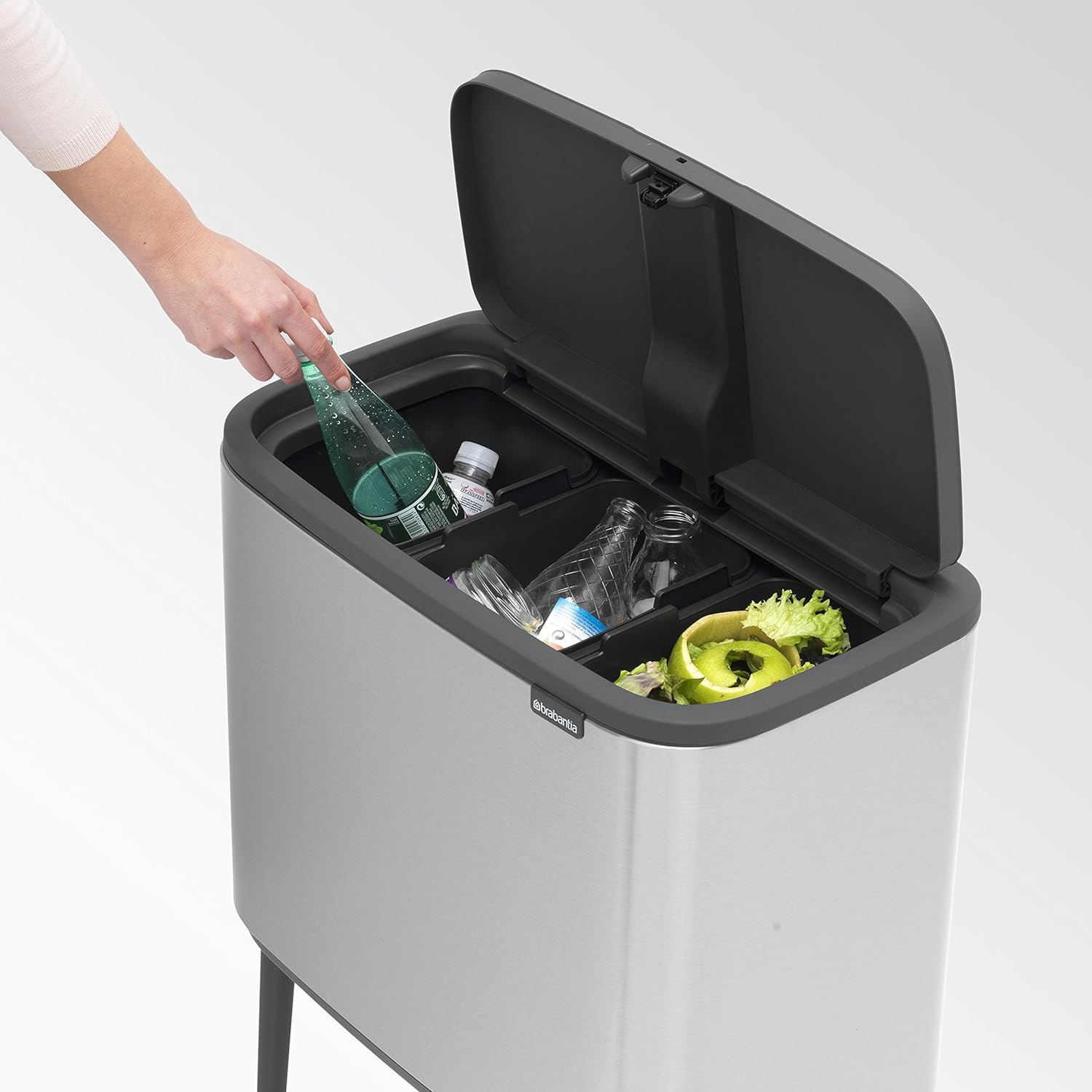 Brabantia – bac tactile Bo avec compartiments en plastique, 3 x acier mat 11&nbsp;L résistant aux traces de doigts, 3 intérieur