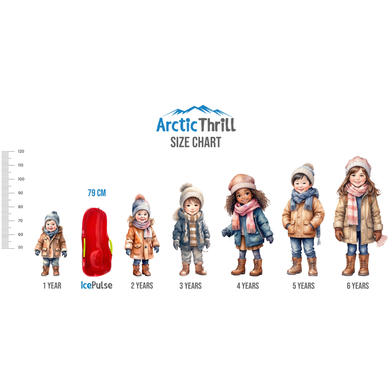 ArcticThrill Snow Sled for Kids - IcePulse Sledge - Single Rider Racer Toboggan with Pull Rope and Brake Handles; Outdoor Plastic Winter Sleigh for