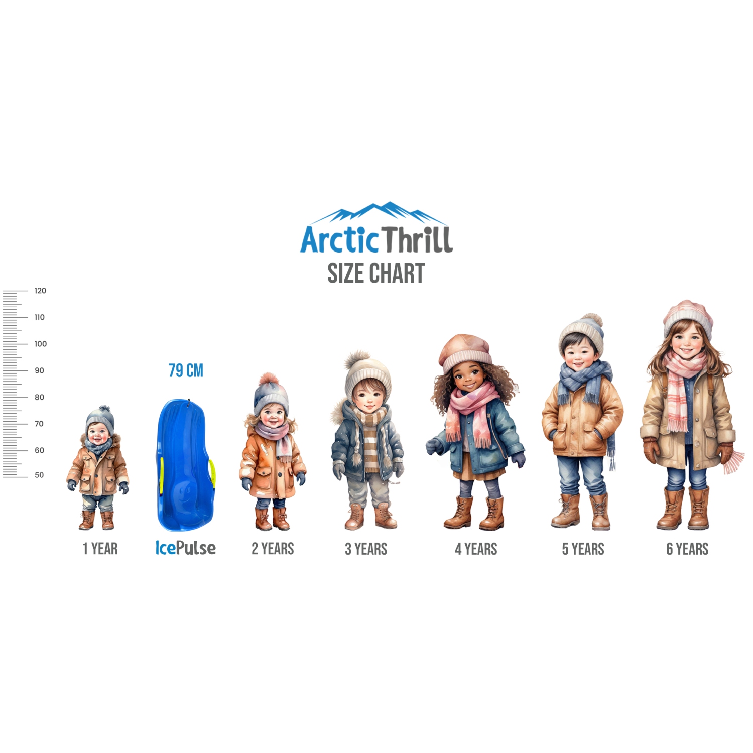 ArcticThrill Snow Sled for Kids - IcePulse Sledge - Single Rider Racer Toboggan with Pull Rope and Brake Handles; Outdoor Plastic Winter Sleigh for