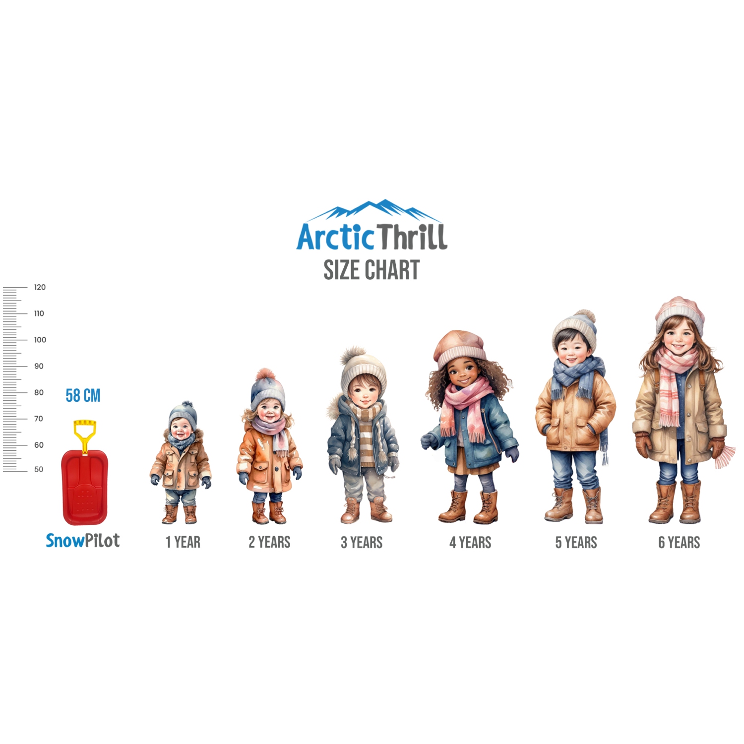 ArcticThrill Snow Sled for Kids - SnowPilot Slider - Single Rider Downhill Toboggan with Adjustable Handle; Outdoor Plastic Winter Sleigh for