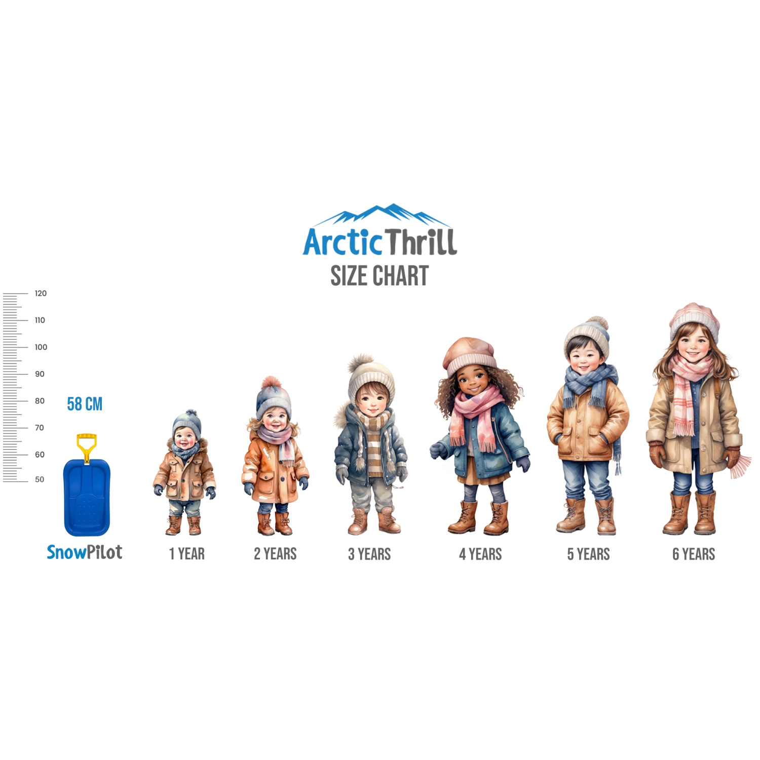 ArcticThrill Snow Sled for Kids - SnowPilot Slider - Single Rider Downhill Toboggan with Adjustable Handle; Outdoor Plastic Winter Sleigh for