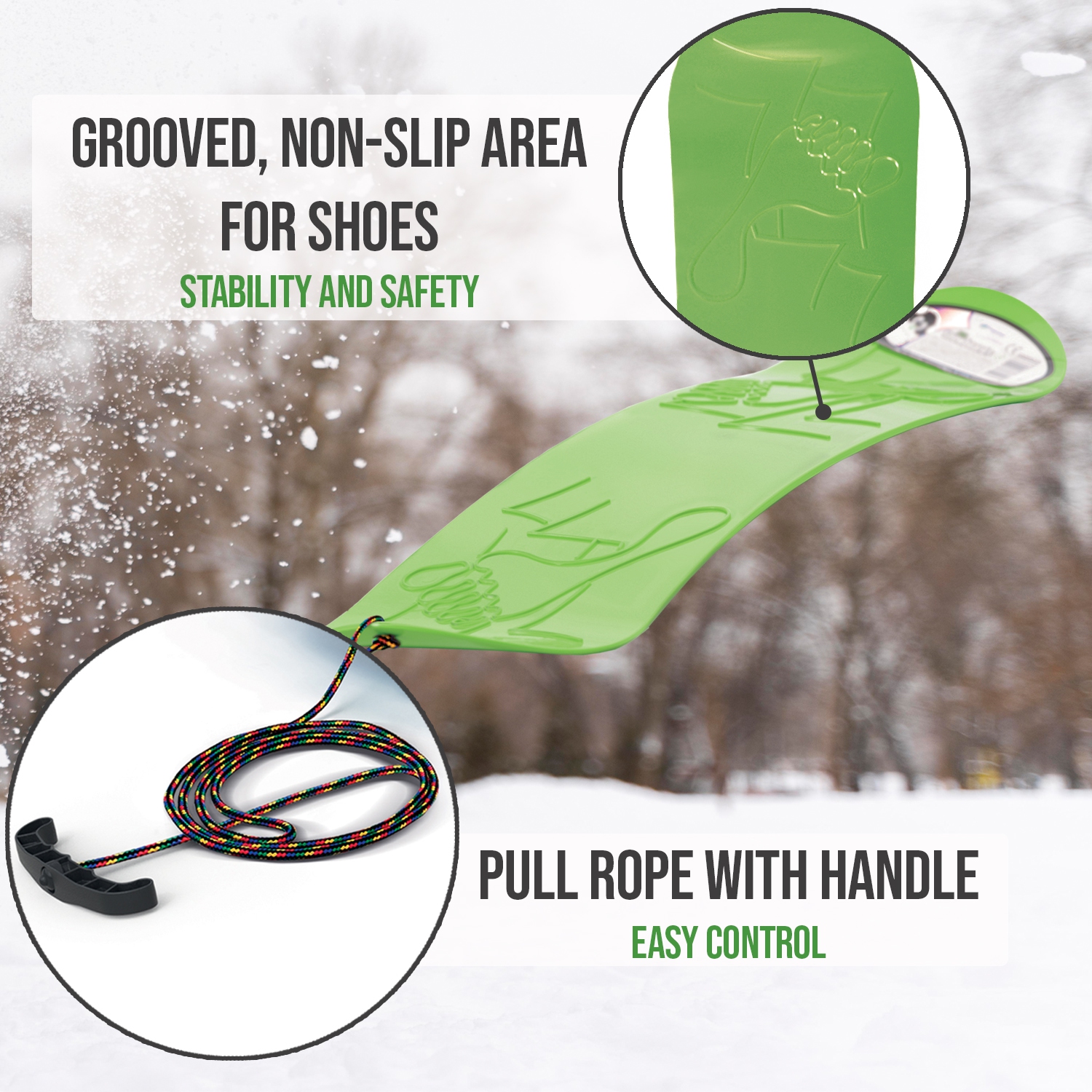 ArcticThrill Snow Sled for Kids - SnowMotion - Slider Board with Pull Rope; Outdoor Plastic Winter Sleigh for Toddlers & Kids