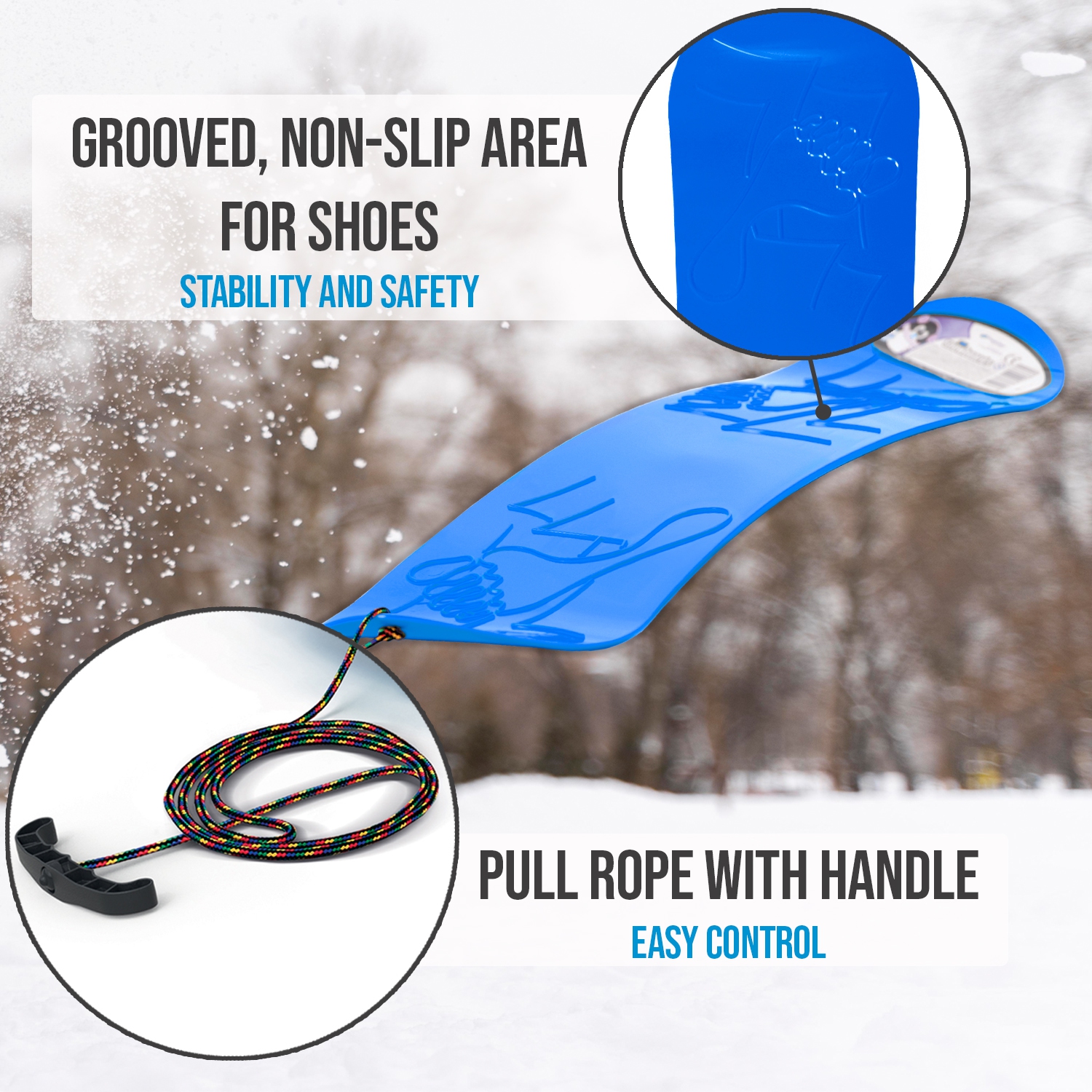 ArcticThrill Snow Sled for Kids - SnowMotion - Slider Board with Pull Rope; Outdoor Plastic Winter Sleigh for Toddlers & Kids