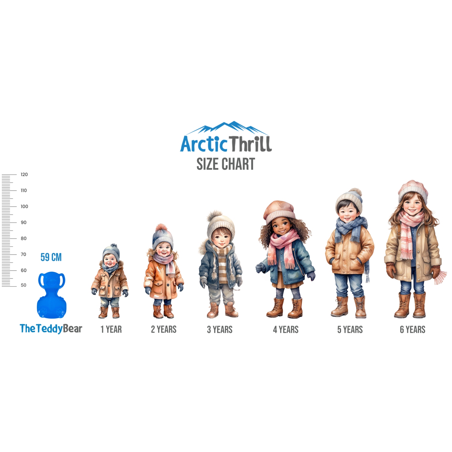 Luge de neige ArcticThrill pour enfants - le Teddy Bear Slider - Toboggan downhill simple Rider avec poignées; traîneau d'hiver en plastique pour les