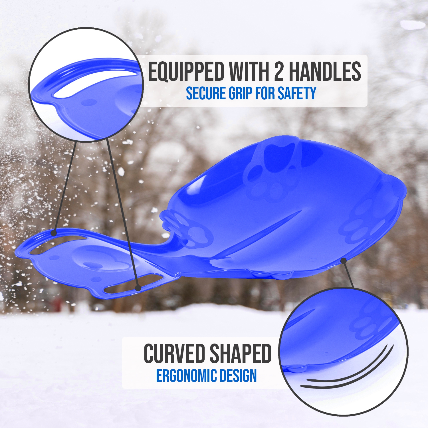 Luge de neige ArcticThrill pour enfants - le Teddy Bear Slider - Toboggan downhill simple Rider avec poignées; traîneau d'hiver en plastique pour les