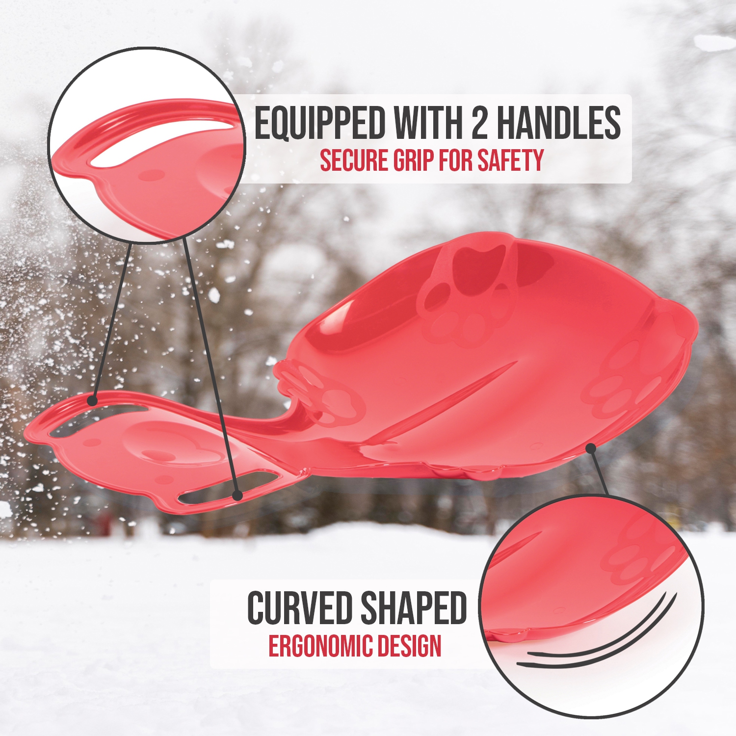 ArcticThrill Snow Sled for Kids - The Teddy Bear Slider - Single Rider Downhill Toboggan with Handles; Outdoor Plastic Winter Sleigh for Toddlers &