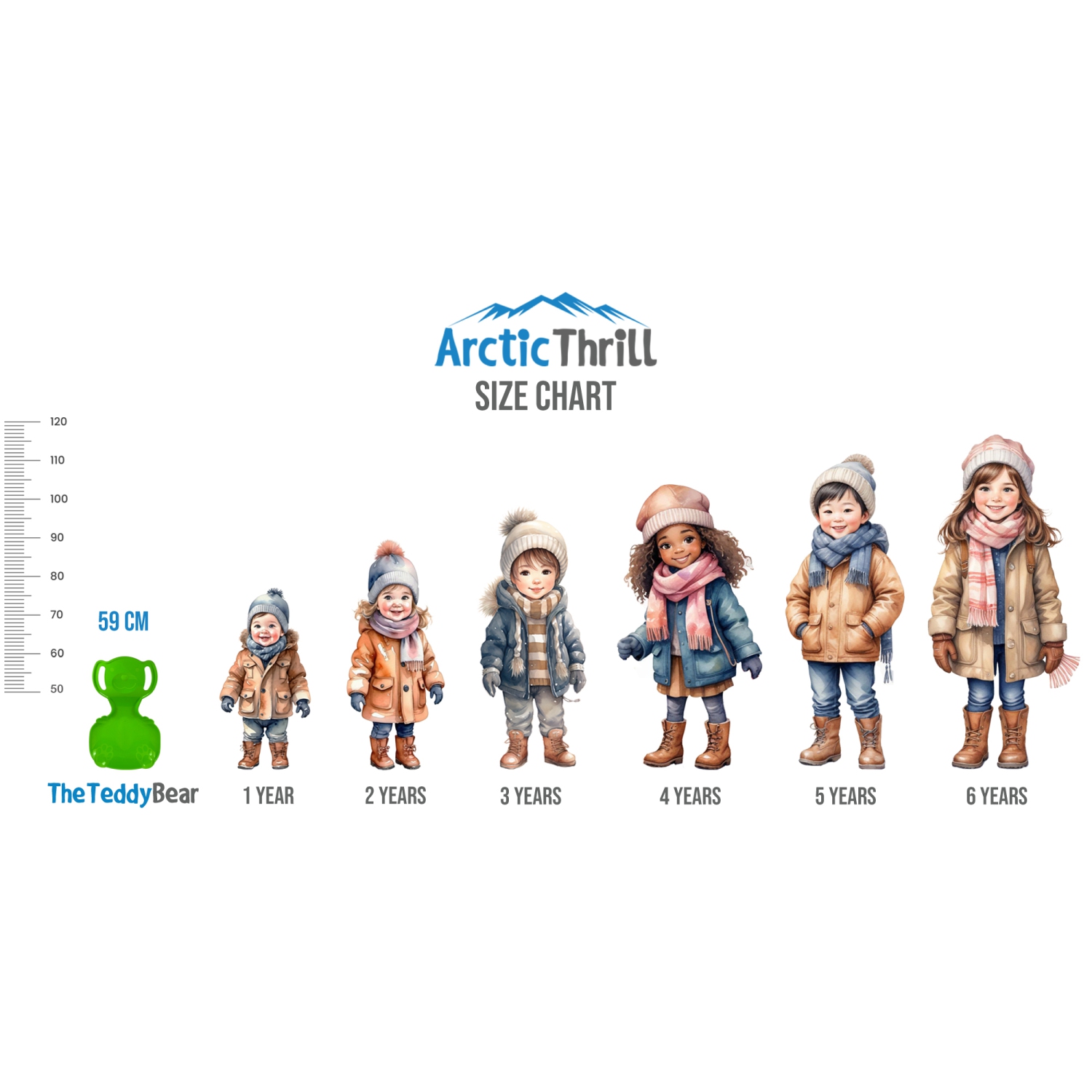 ArcticThrill Snow Sled for Kids - The Teddy Bear Slider - Single Rider Downhill Toboggan with Handles; Outdoor Plastic Winter Sleigh for Toddlers &