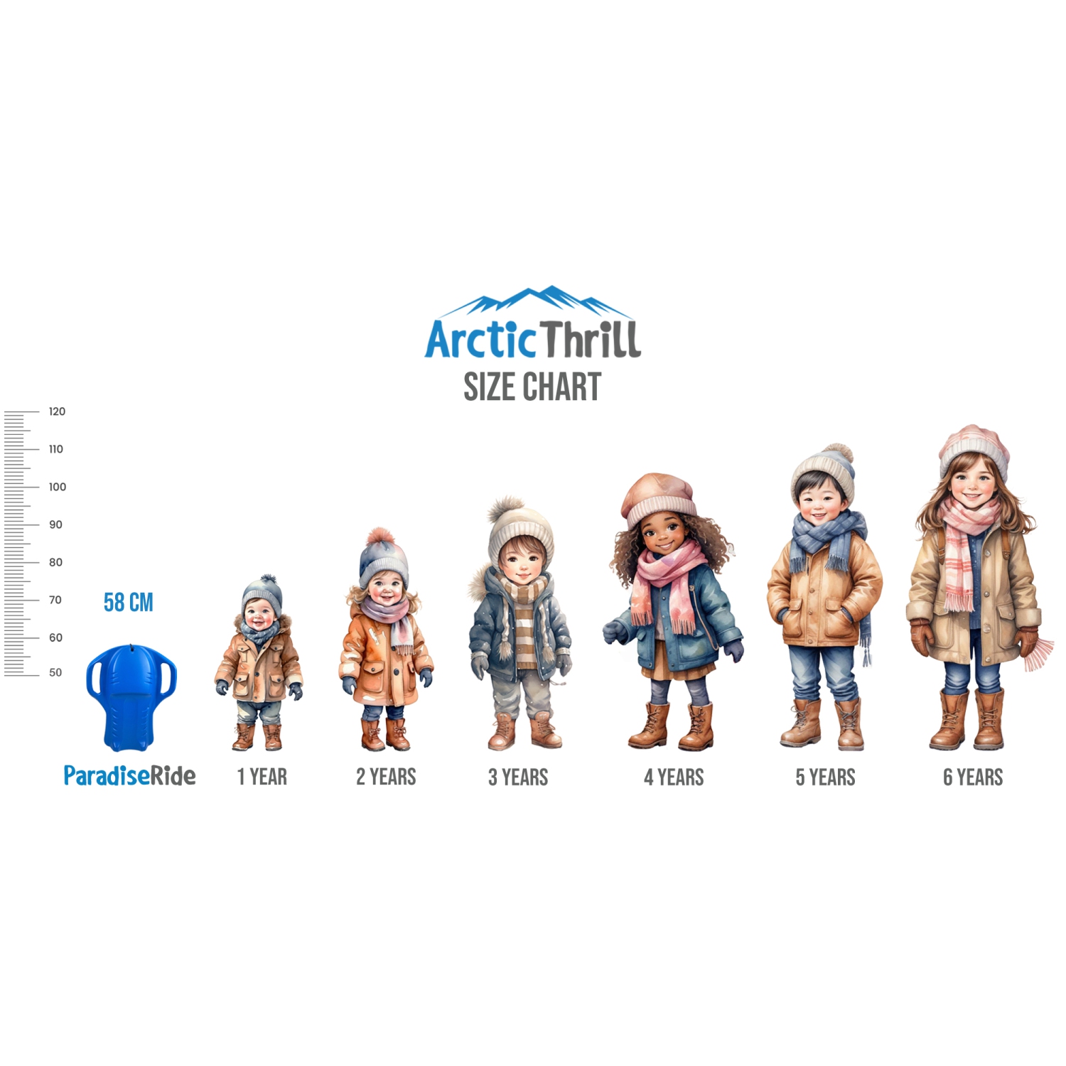 ArcticThrill Snow Sled for Kids - ParadiseRide Slider - Single Rider Sprinter Toboggan with Handles and Pull Rope; Outdoor Plastic Winter Sleigh for