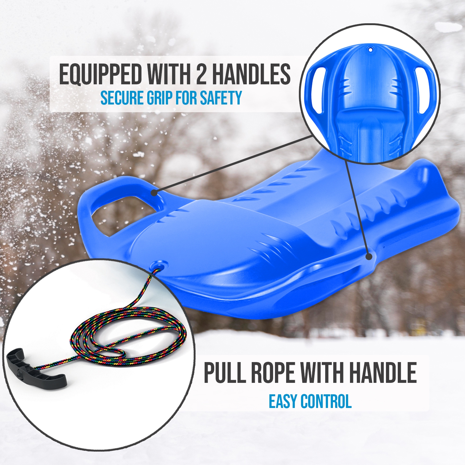 ArcticThrill Snow Sled for Kids - ParadiseRide Slider - Single Rider Sprinter Toboggan with Handles and Pull Rope; Outdoor Plastic Winter Sleigh for