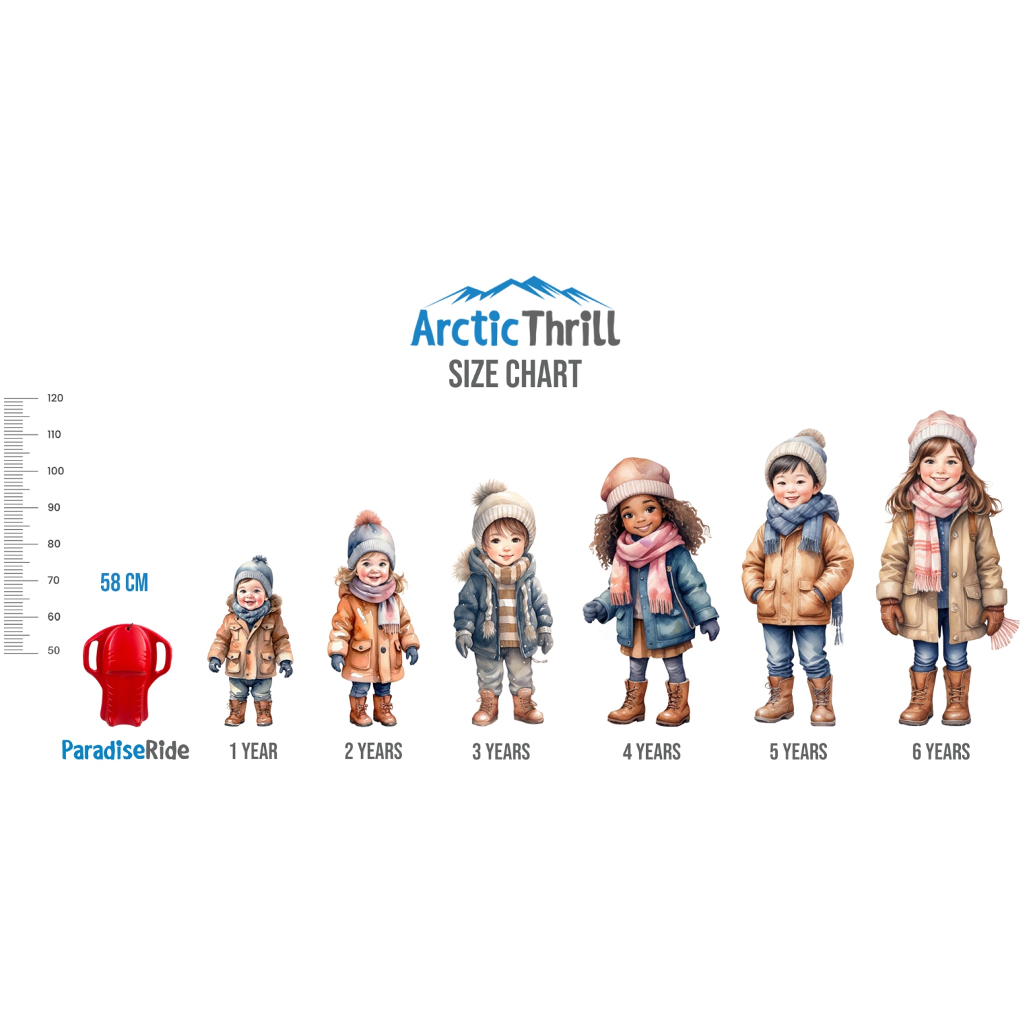 Luge de neige ArcticThrill pour enfants - coulisse ParadiseRide - toboggan avec poignées et corde à tirer Sprinter simple Rider; traîneau d'hiver en