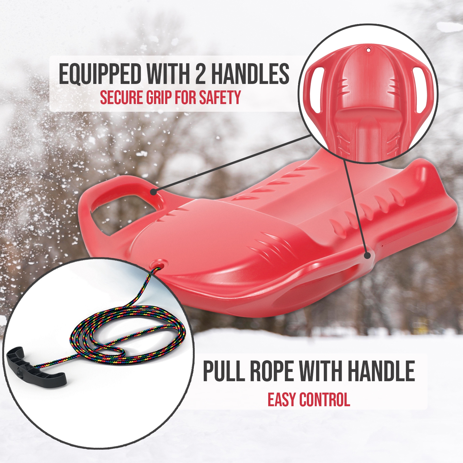 Luge de neige ArcticThrill pour enfants - coulisse ParadiseRide - toboggan avec poignées et corde à tirer Sprinter simple Rider; traîneau d'hiver en