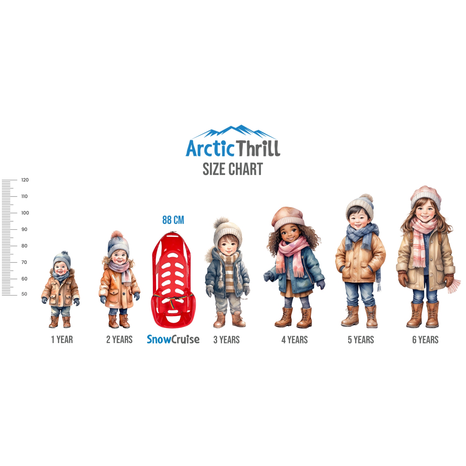 ArcticThrill Snow Sled for Kids - SnowCruise Sledge - Toboggan with Pull Rope, Backrest and Safety Belt; Outdoor Plastic Winter Sleigh for Toddlers &