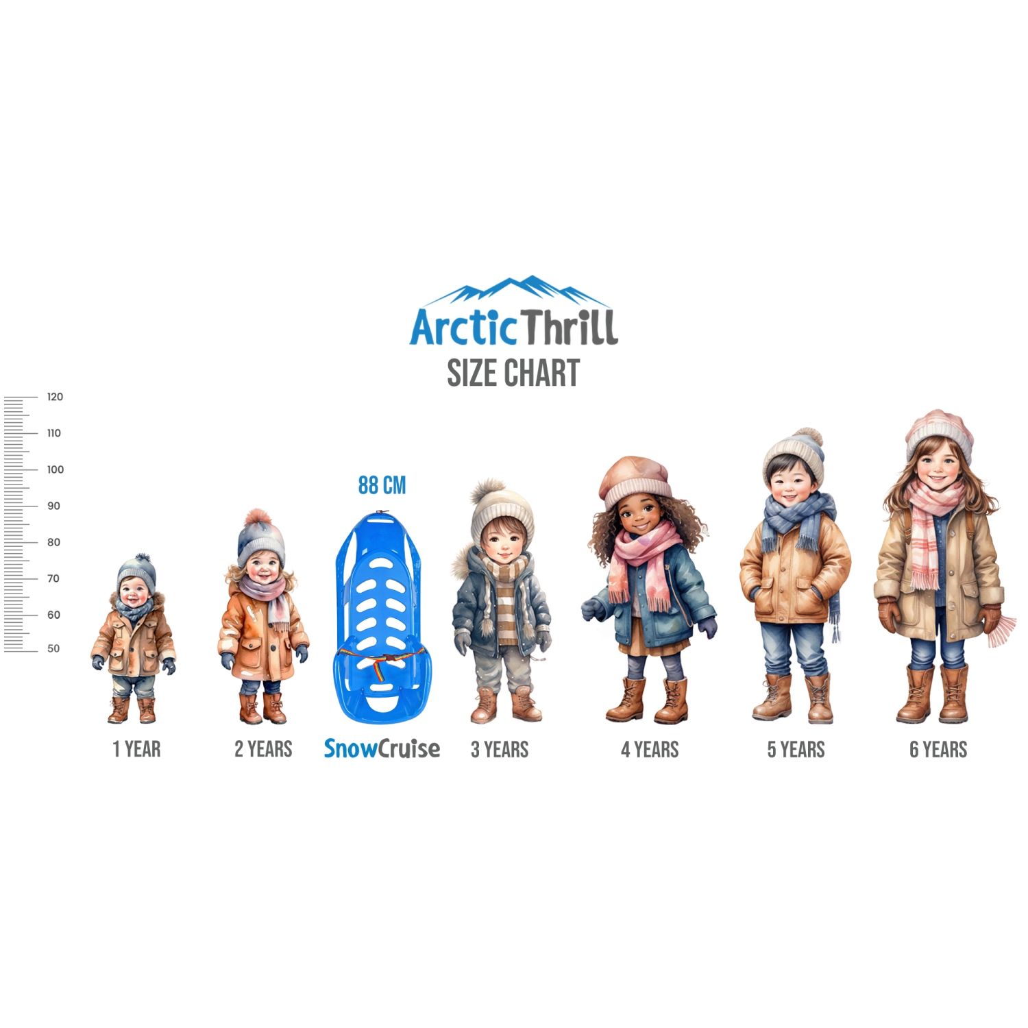 Luge de neige ArcticThrill pour enfants - luge SnowCruise - toboggan avec corde à tirer, dossier et ceinture de sécurité; traîneau d'hiver en