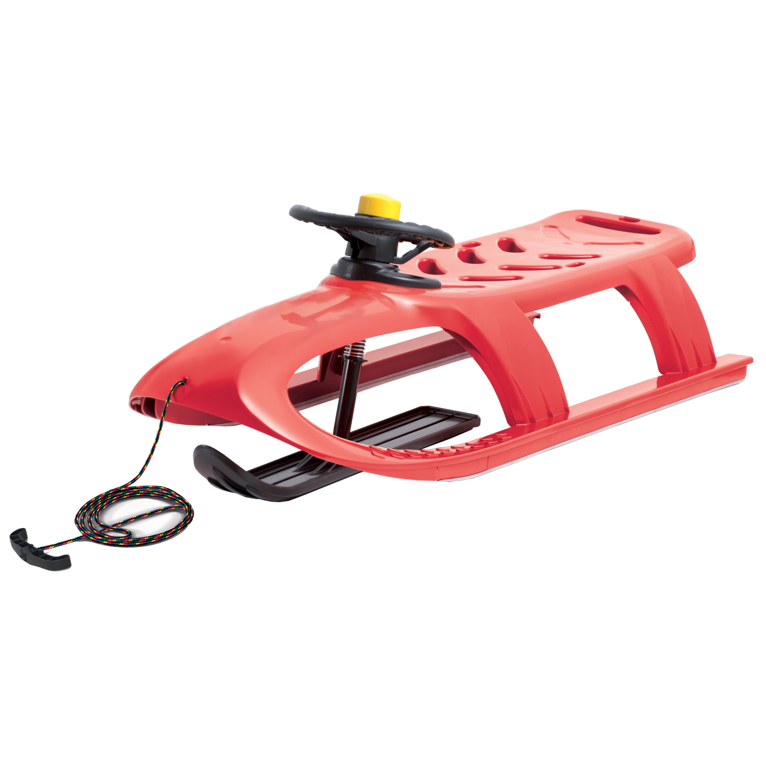 ArcticThrill Snow Sled for Kids - SnowRush Sledge - Single Rider Racer Toboggan with Pull Rope and Steering Wheel; Outdoor Plastic Winter Sleigh for