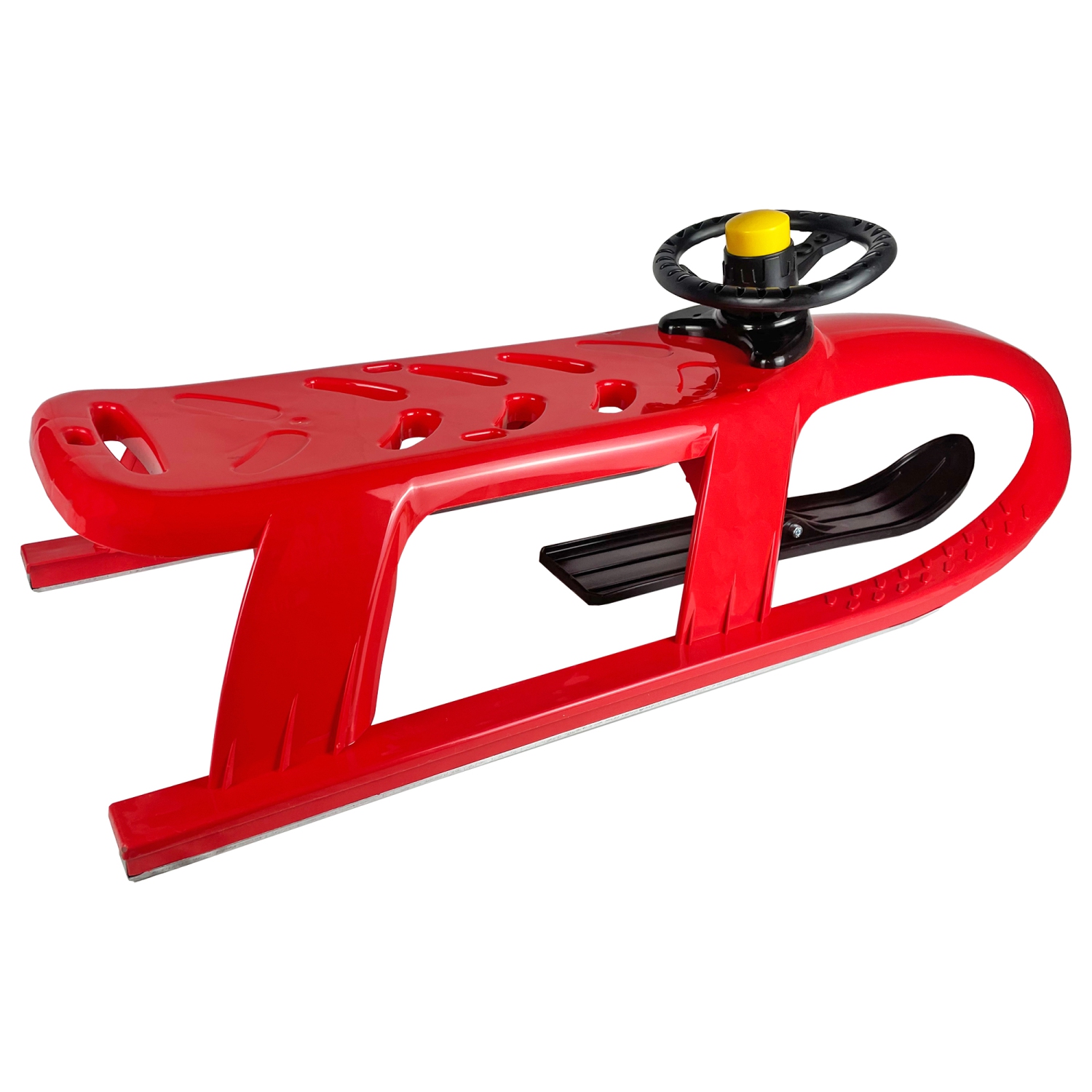 ArcticThrill Snow Sled for Kids - SnowRush Sledge - Single Rider Racer Toboggan with Pull Rope and Steering Wheel; Outdoor Plastic Winter Sleigh for