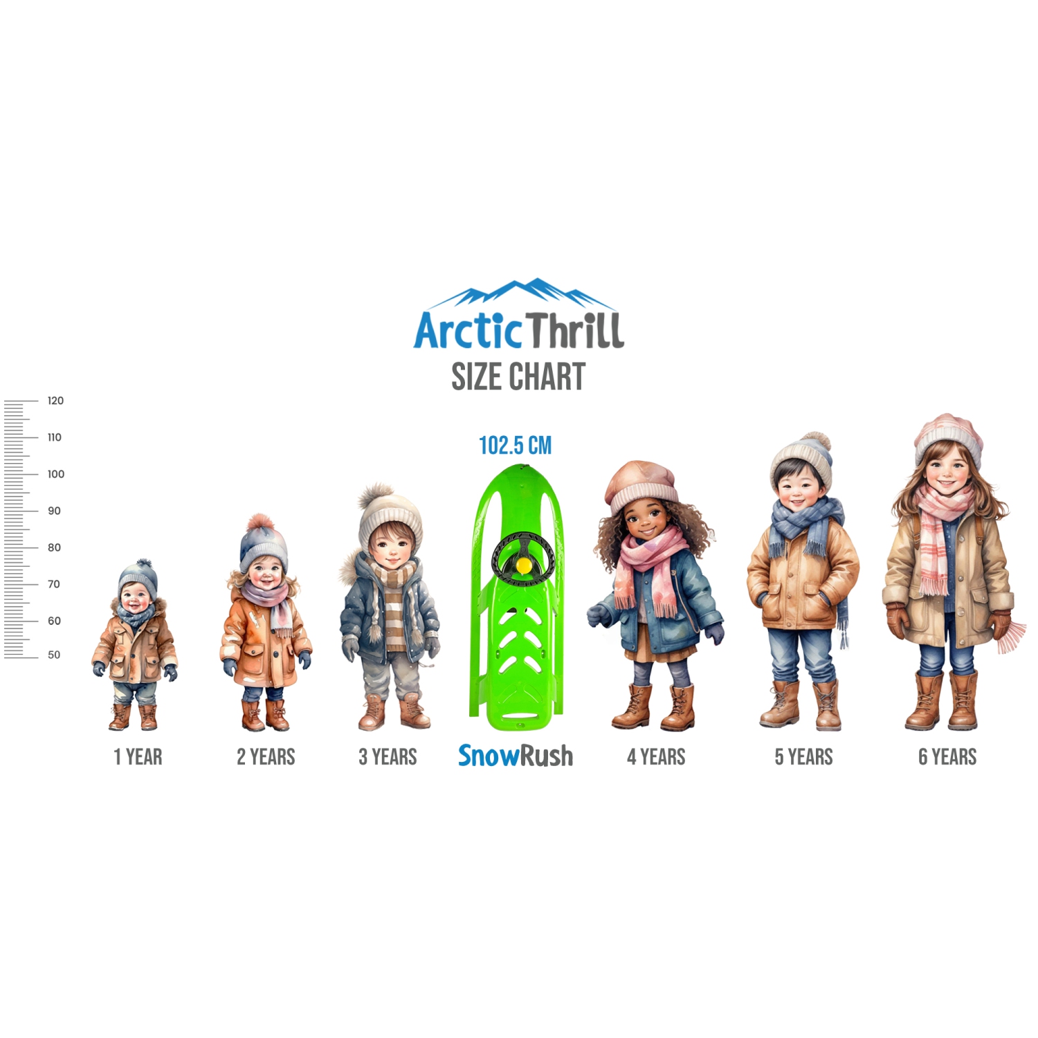 ArcticThrill Snow Sled for Kids - SnowRush Sledge - Single Rider Racer Toboggan with Pull Rope and Steering Wheel; Outdoor Plastic Winter Sleigh for