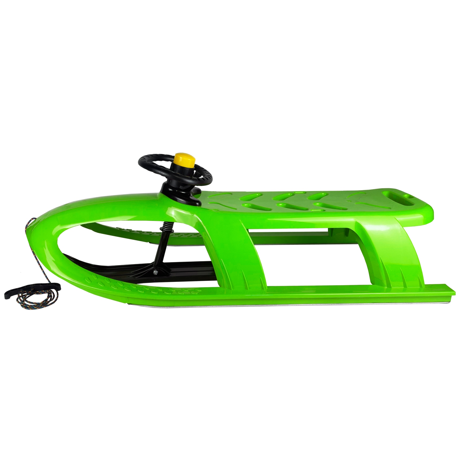 ArcticThrill Snow Sled for Kids - SnowRush Sledge - Single Rider Racer Toboggan with Pull Rope and Steering Wheel; Outdoor Plastic Winter Sleigh for