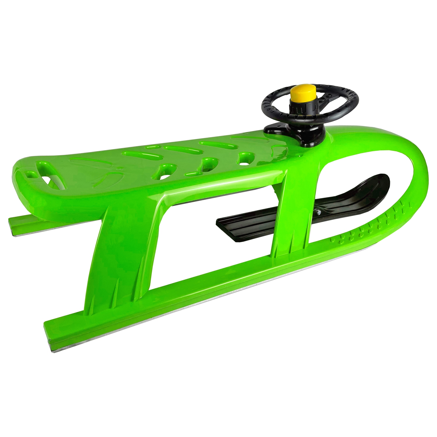 ArcticThrill Snow Sled for Kids - SnowRush Sledge - Single Rider Racer Toboggan with Pull Rope and Steering Wheel; Outdoor Plastic Winter Sleigh for