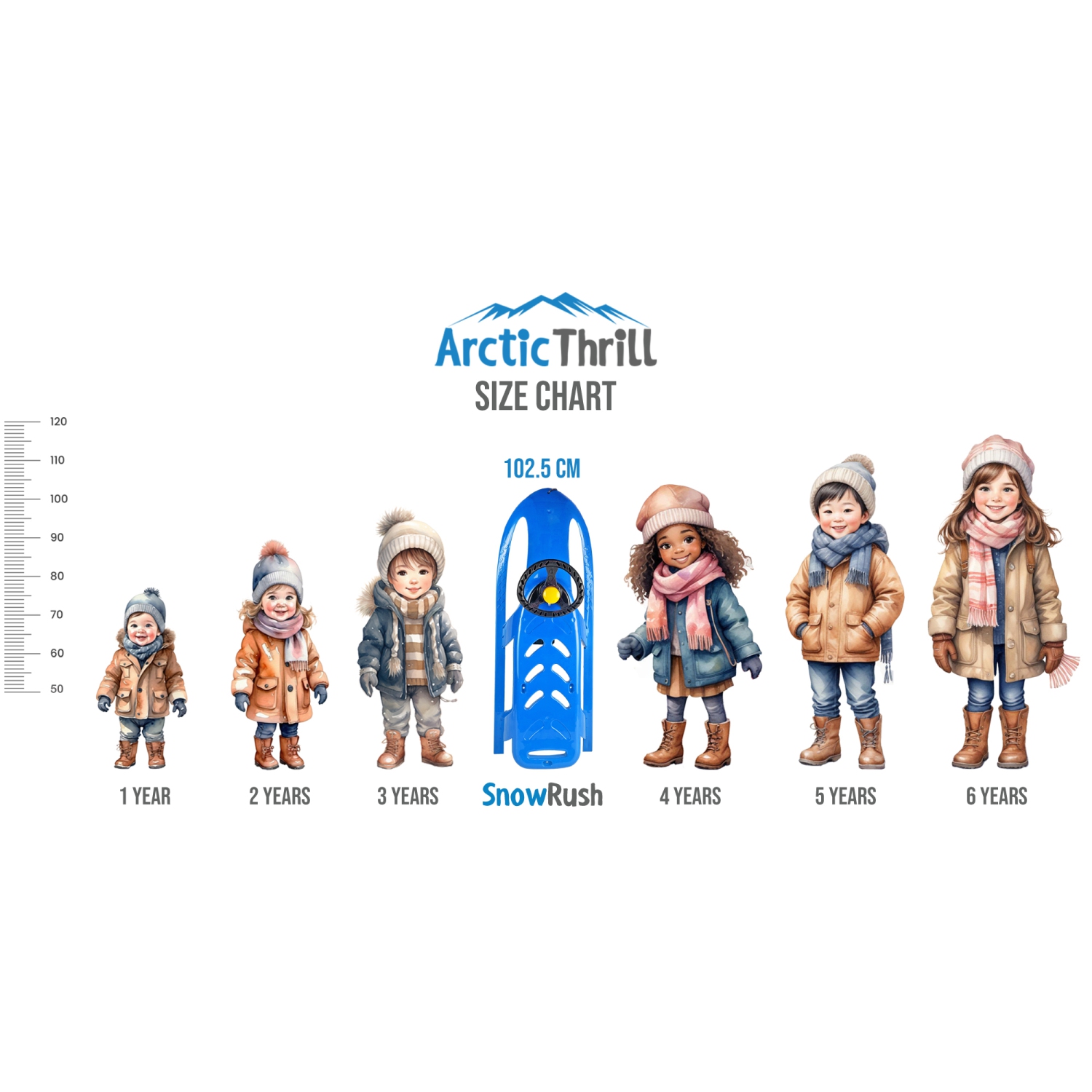 ArcticThrill Snow Sled for Kids - SnowRush Sledge - Single Rider Racer Toboggan with Pull Rope and Steering Wheel; Outdoor Plastic Winter Sleigh for