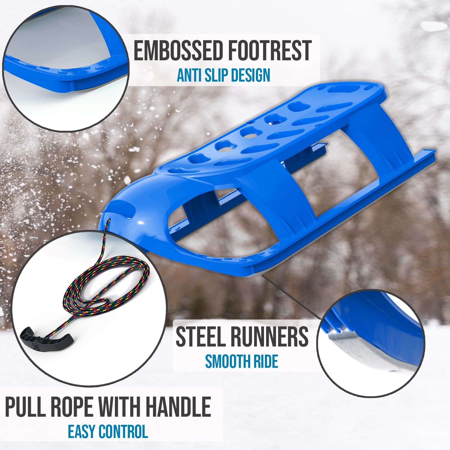 Luge de neige ArcticThrill pour enfants - luge SnowVenture - toboggan avec corde; traîneau d'hiver en plastique pour les tout-petits et les enfants